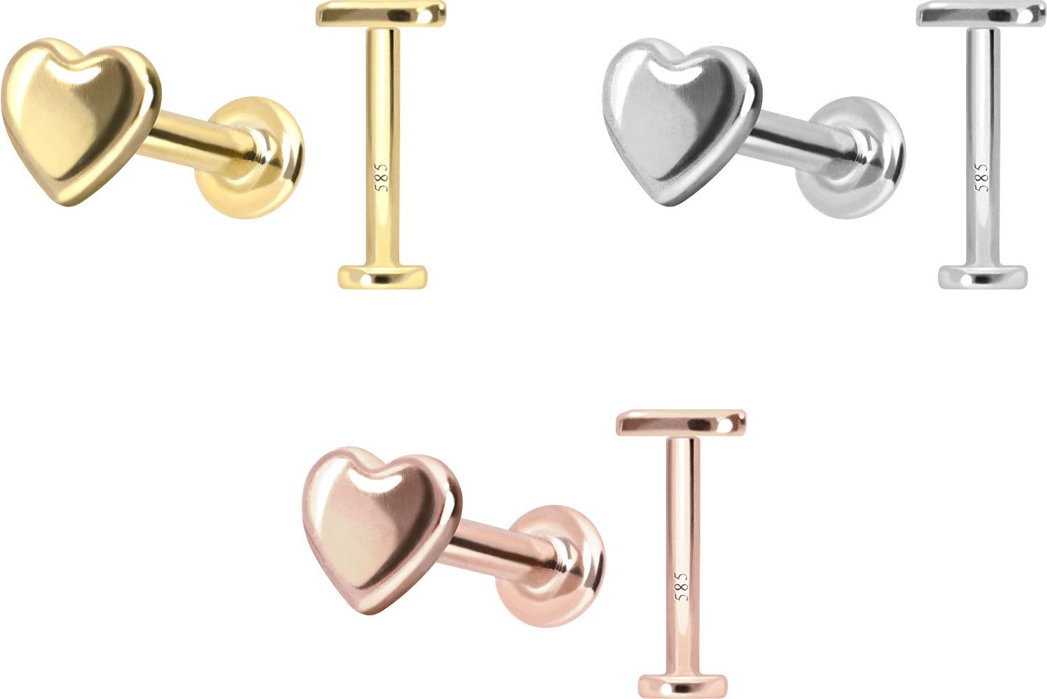 PIERCINGLINE Piercing-Set 14 Karat Gold Labret mit Push Fit HERZ (Labrets, 1-tlg)