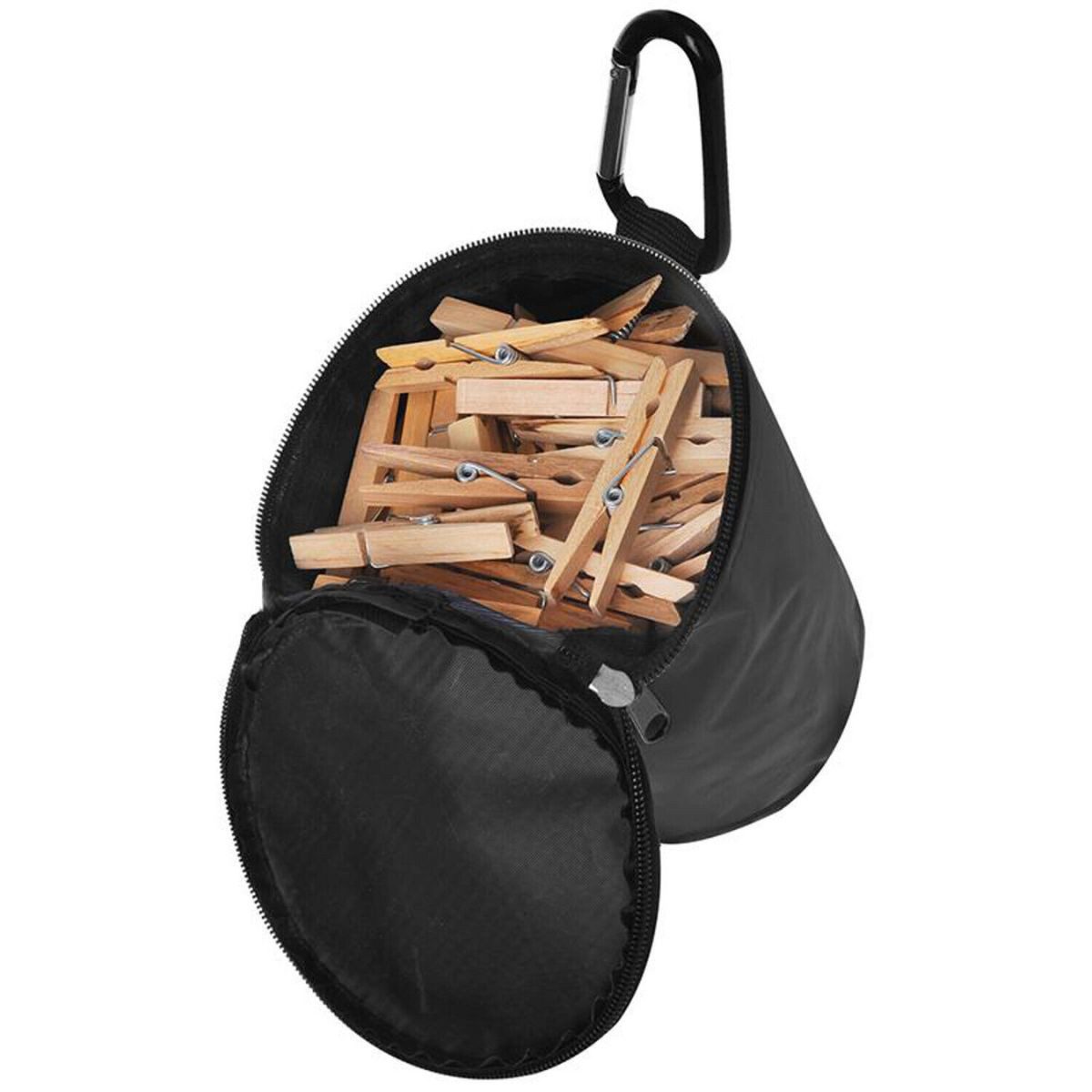 Cartrend Organizer Wäscheklammerbeutel mit Karabiner Beutel Schwarz, Wäscheklammer Hänge-Tasche Wohnmobil Wohnwagen Camping Camper Zelt – Bild 4 von 5