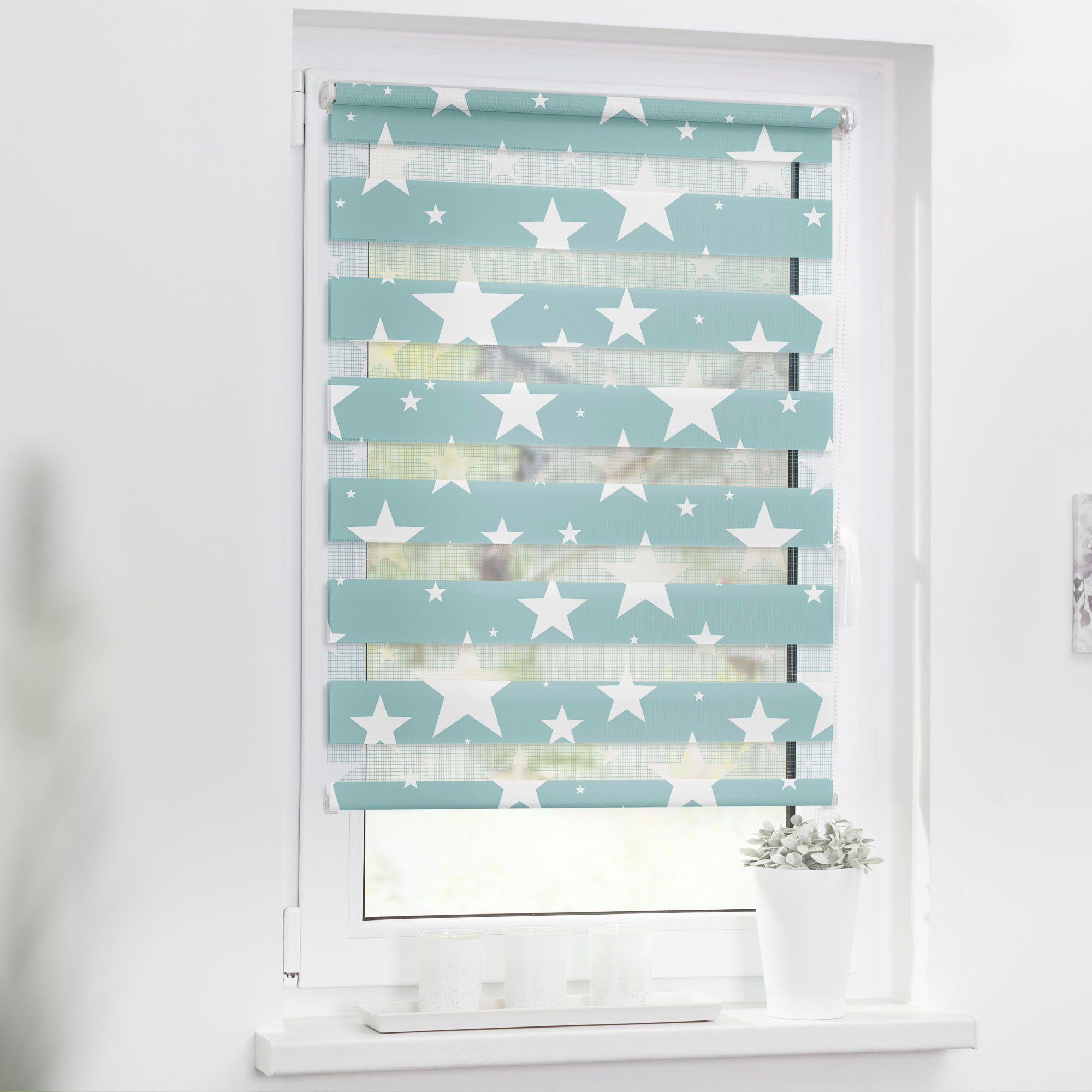 LICHTBLICK ORIGINAL Doppelrollo "Duo Rollo Motiv Sterne" Lichtschutz ohne B günstig online kaufen