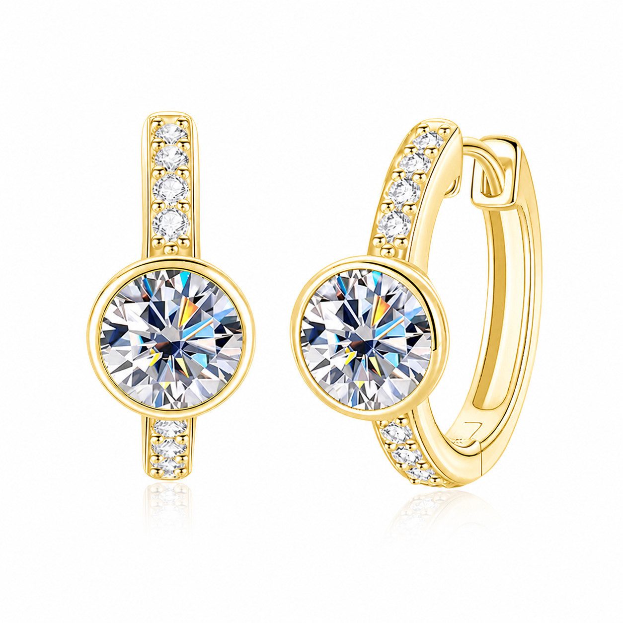 Paar Creolen Funkelnde Moissanit Damen Creolen 925 sterling Silber 18K Gold