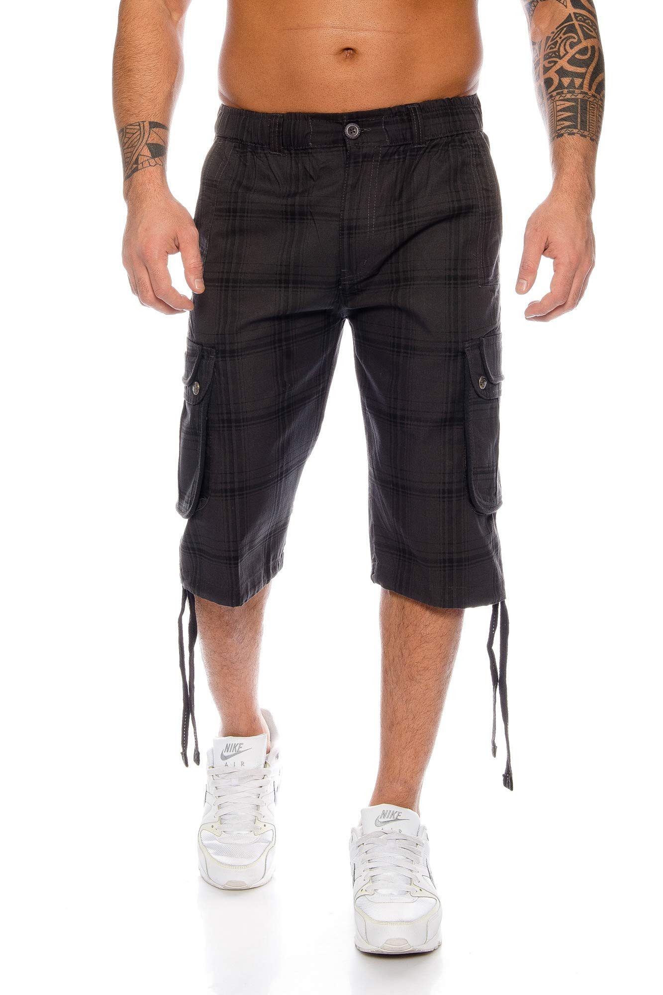 Kendindza Cargobermudas 3/4 Bermuda Shorts Herren, Kurze Hose Herren, Cargo Shorts Dehnbund Taschen, Capri Cargohose kurz