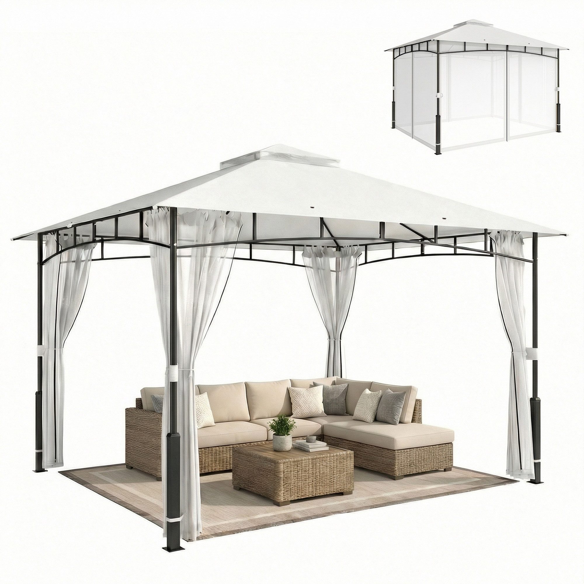 MC Star Pavillon Pavillon, 3x3,6 m wasserabweisend Stabil Gartenpavillon, (mit Moskitonetz, Doppeldach, für Garten, Terrasse, Schwarz)