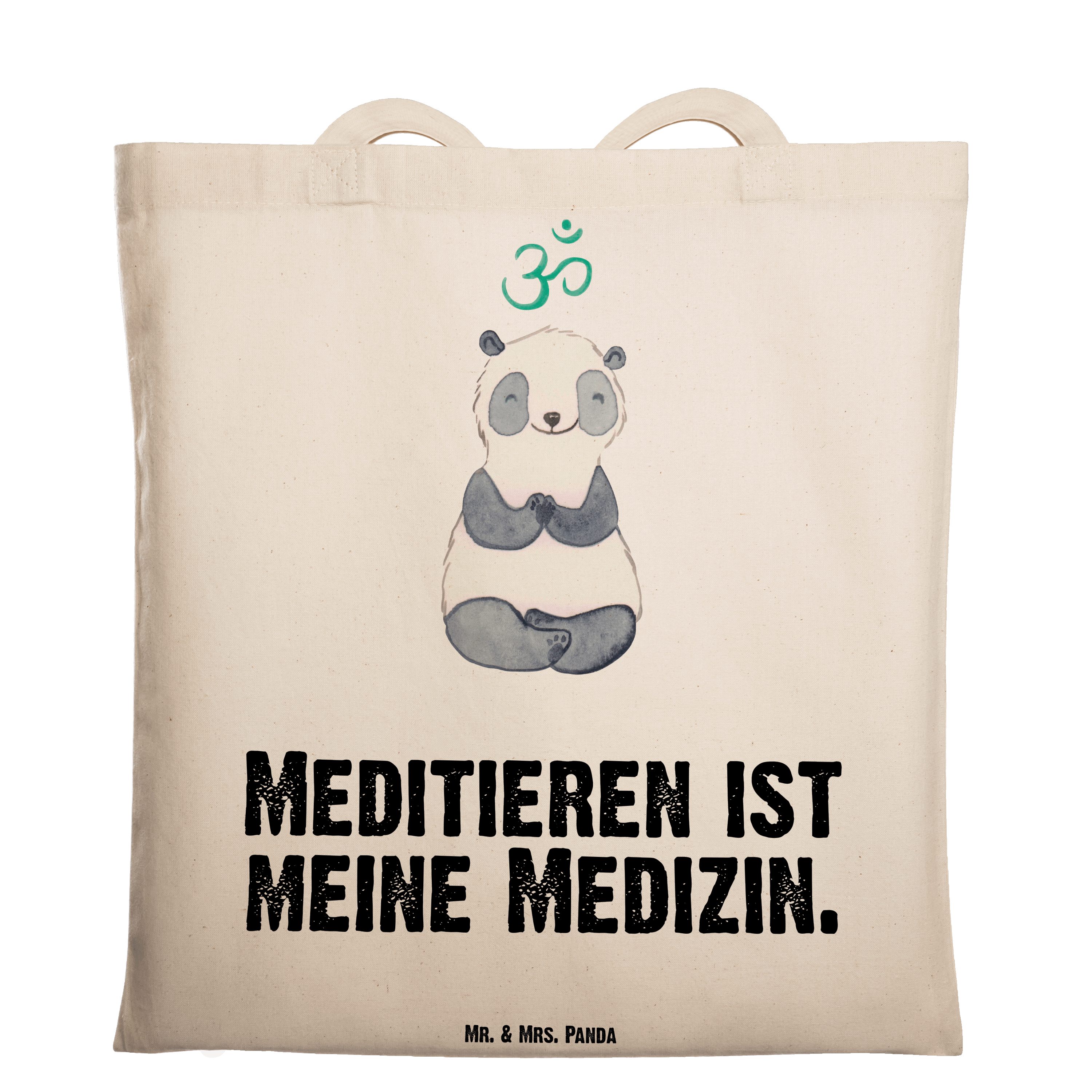 Mr. & Mrs. Panda Tragetasche Panda Meditieren Medizin - Transparent - Geschenk, Dankeschön, Beutel (1-tlg)