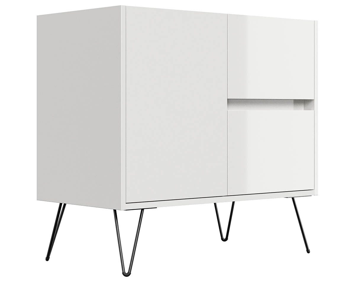 Posseik Waschtisch-Set Sideboard FAVIER 80 x 76cm, 2 Schubladen 1 Tür, weiß eiche-Top, (Sideboard, 1-St., Sideboard)