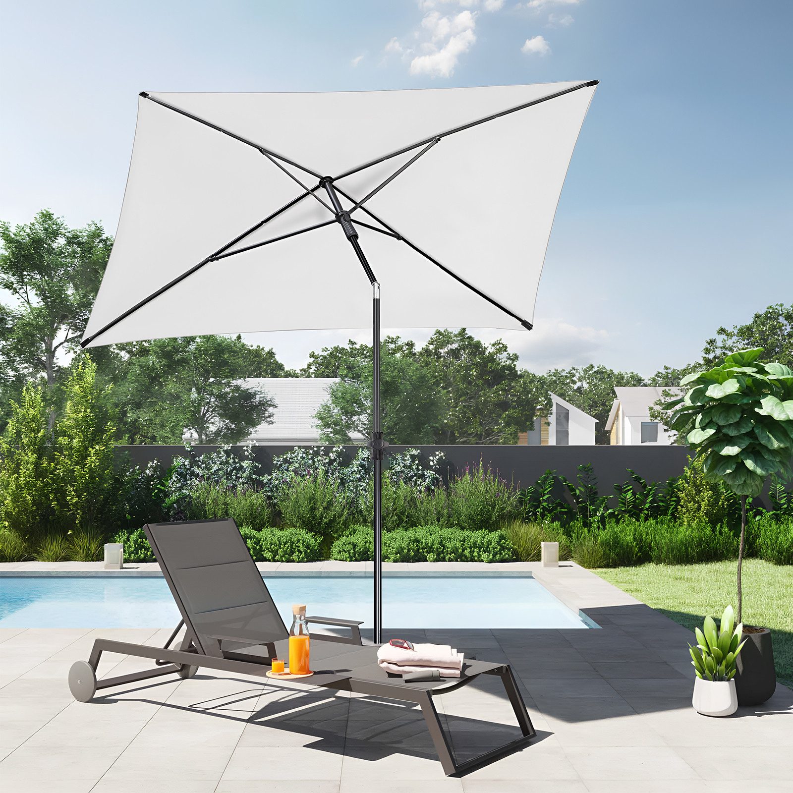 Sekey Sonnenschirm Rechteckig Höhenverstellbar Balkonschirm Knickbar, mit Schutzhülle, LxB: 210,00x140 cm, Sonnenschutz UPF50+, Kippbar, Höhenverstellbar Sonnenschirm Balkon