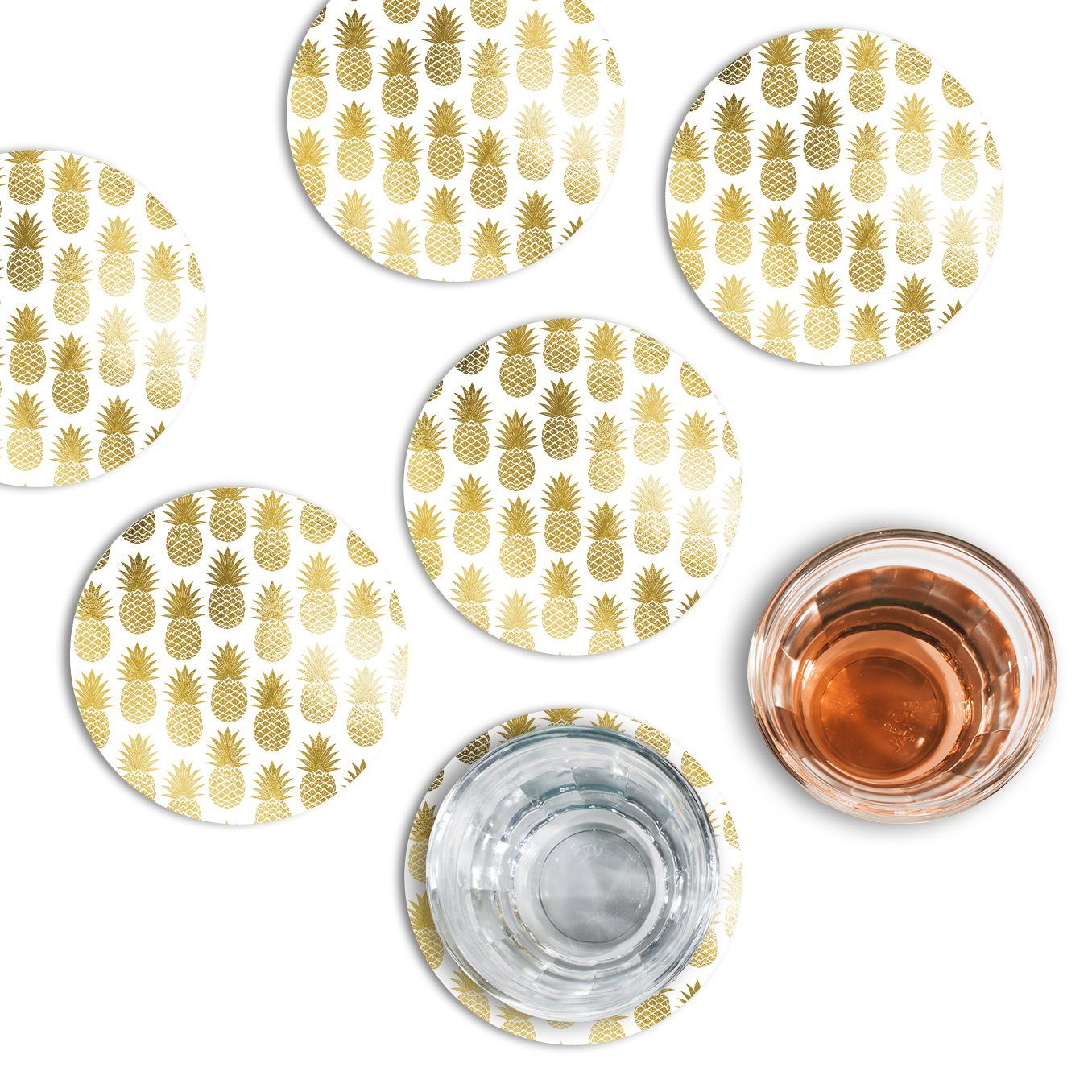 - 6-teiliges Verschiedene - Glasuntersetzer Set Gold/Ananas Tassenuntersetzer Set, aus - cm, queence Motive 10x10x0,4 Kunststoff Getränkeuntersetzer -
