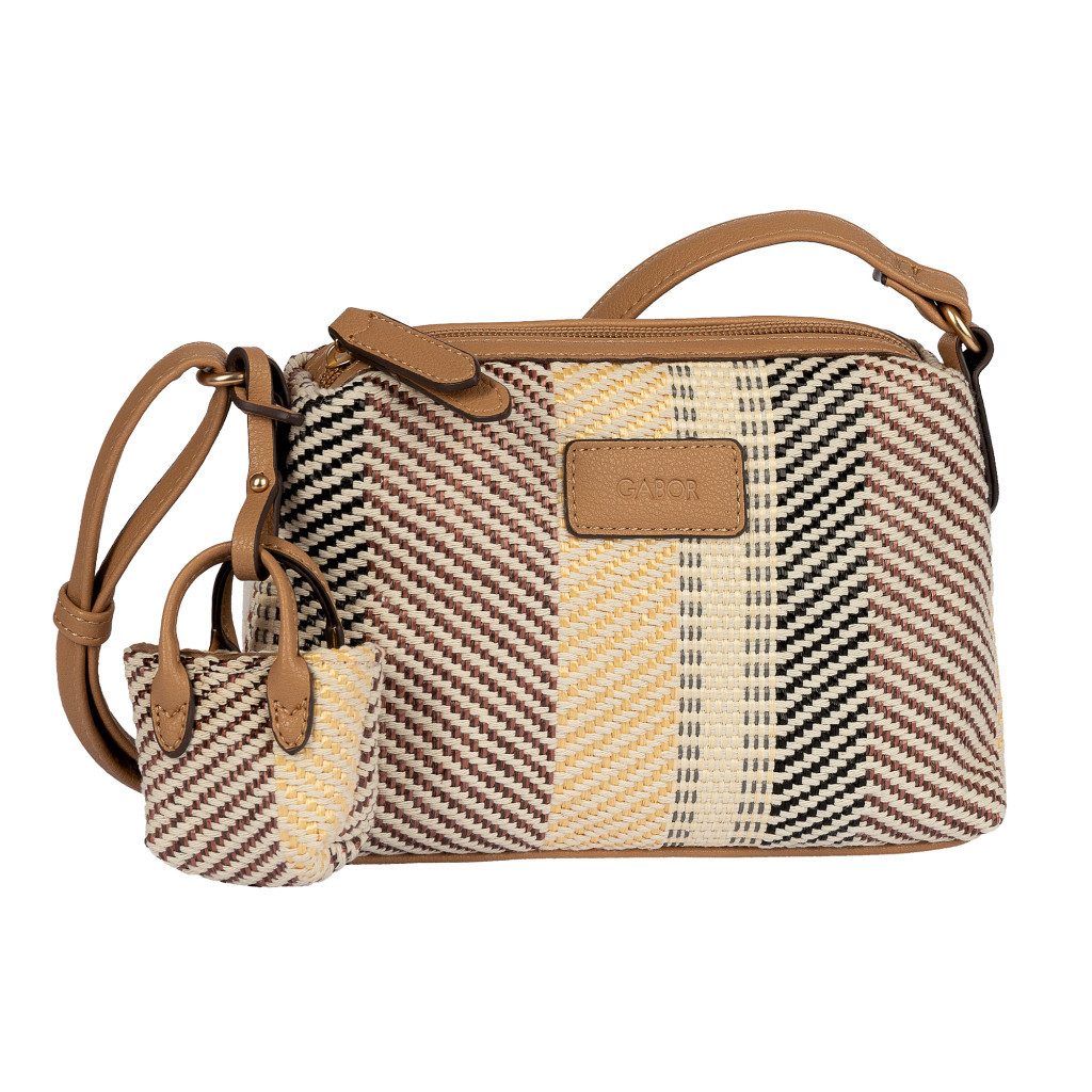 Gabor Handtasche Granada Denada (Set, 2-tlg., Highlight: Mini-Me-Shopper-Anhänger für Lippenbalsam & Tücher), sommerlich gestreiftem Bast & glattes Lederimitat mit Mini-Me Anhänger