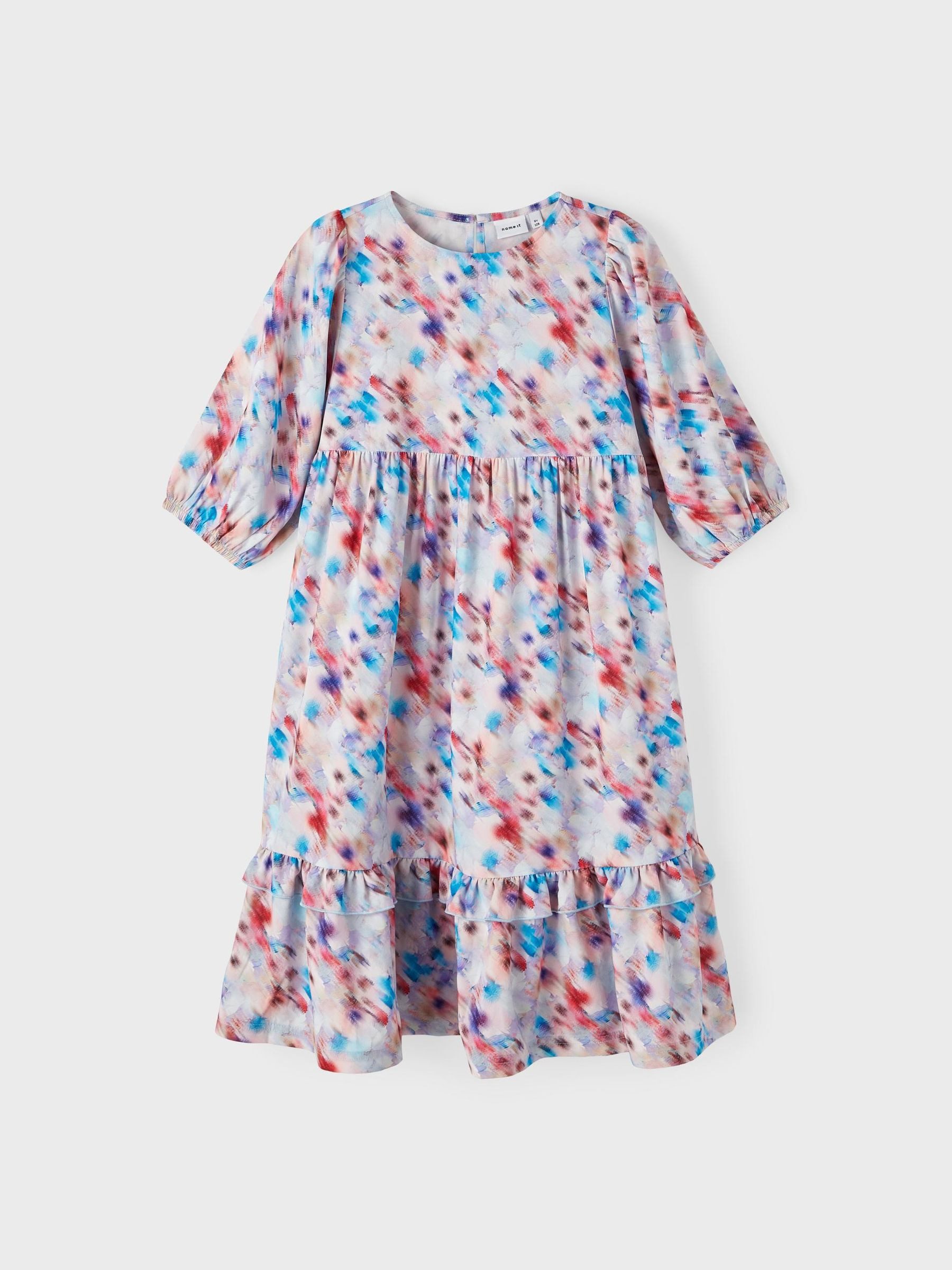 Name It Spitzenkleid Blumen mit Rüschen NKFDOEASA für Mädchen (knielang) Recyceltes Material nachhaltig Normal Fit Rundhals Halbe Ärmel