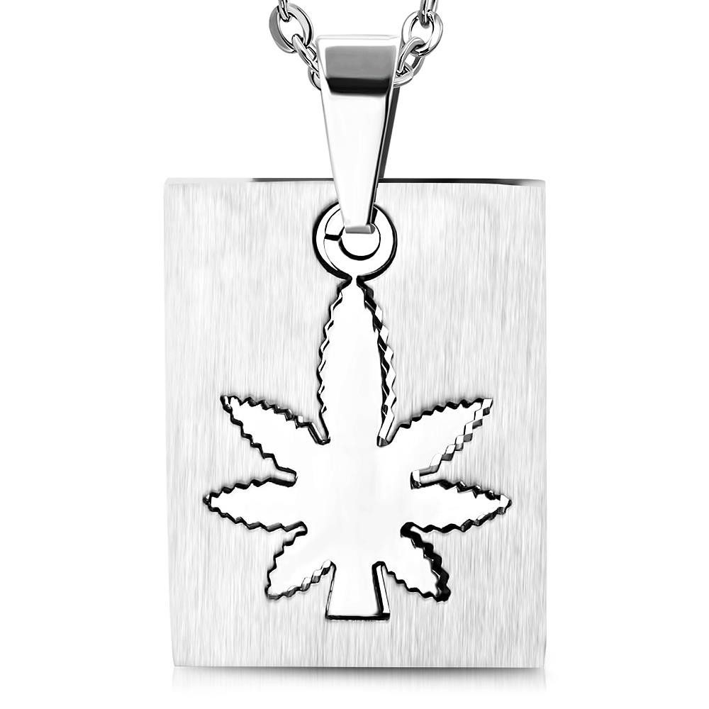 Anhänger Set Anhänger Dog Tag Marihuana Silber aus Edelstahl Unisex