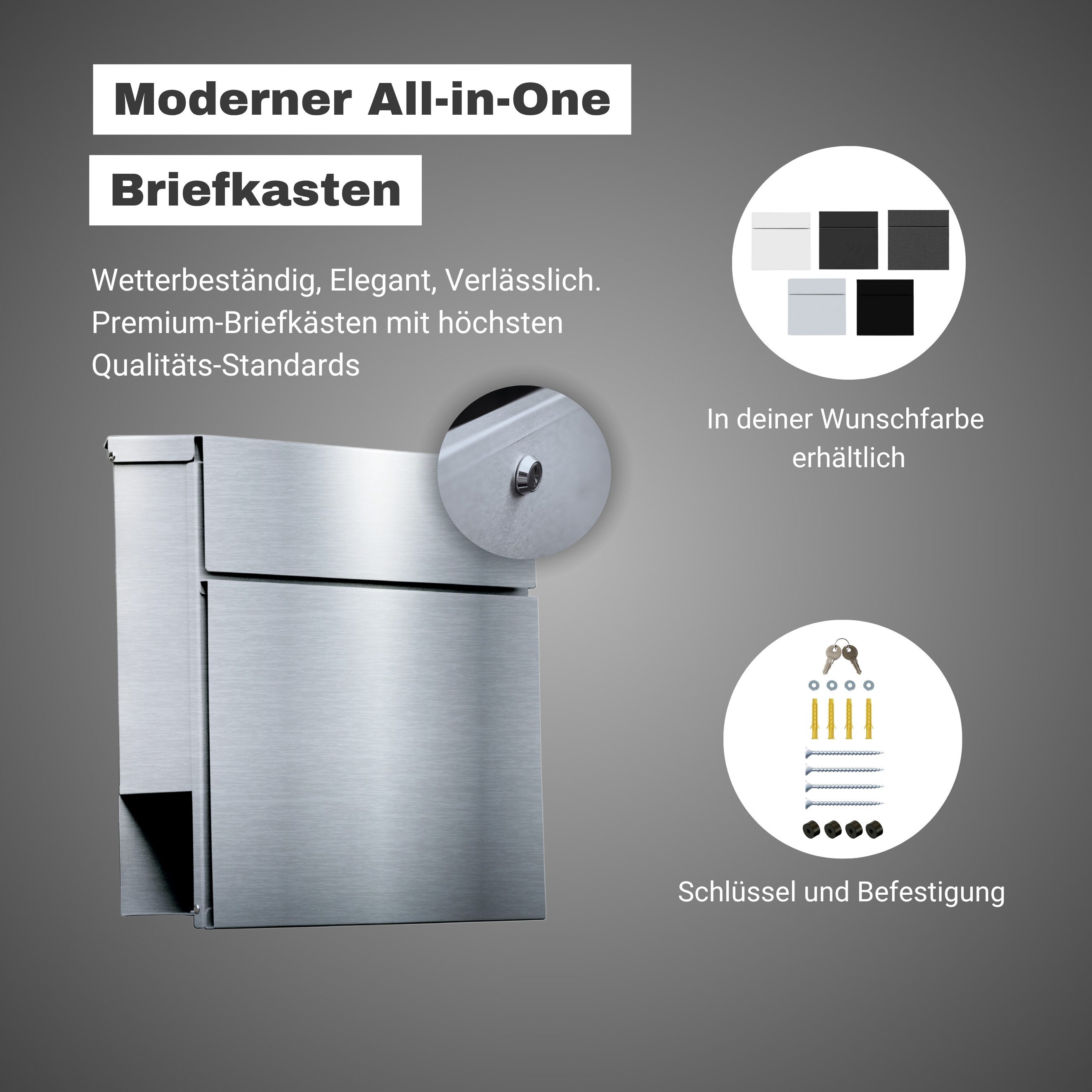 Radius Briefkasten Design Wandbriefkasten Letterman 6 Postkasten Edelstahl, mit Zeitungsfach