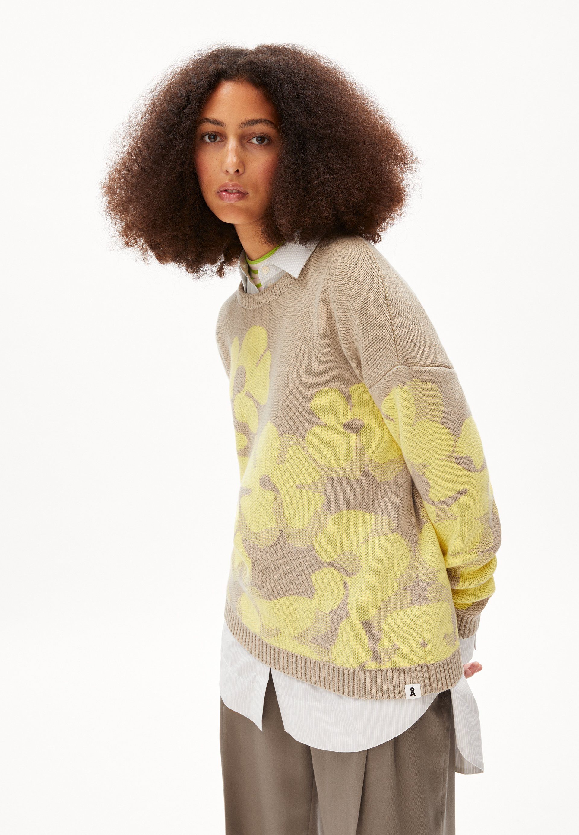 stone-armedangels Strickpullover yellow sand (1-tlg) Armedangels FLORAL light OLESSYAA AQUA Damen