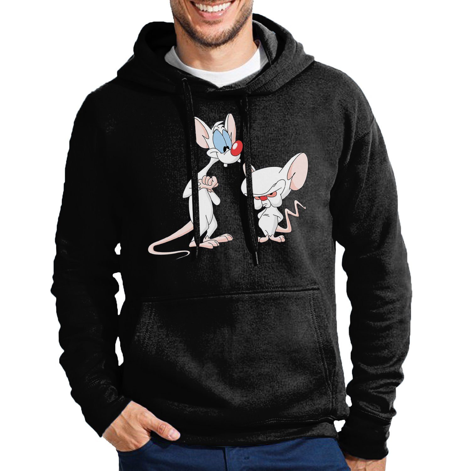 Blondie & Brownie Hoodie Herren PinkyBrain Pinky Brain Maus Mit Kapuze Schwarz