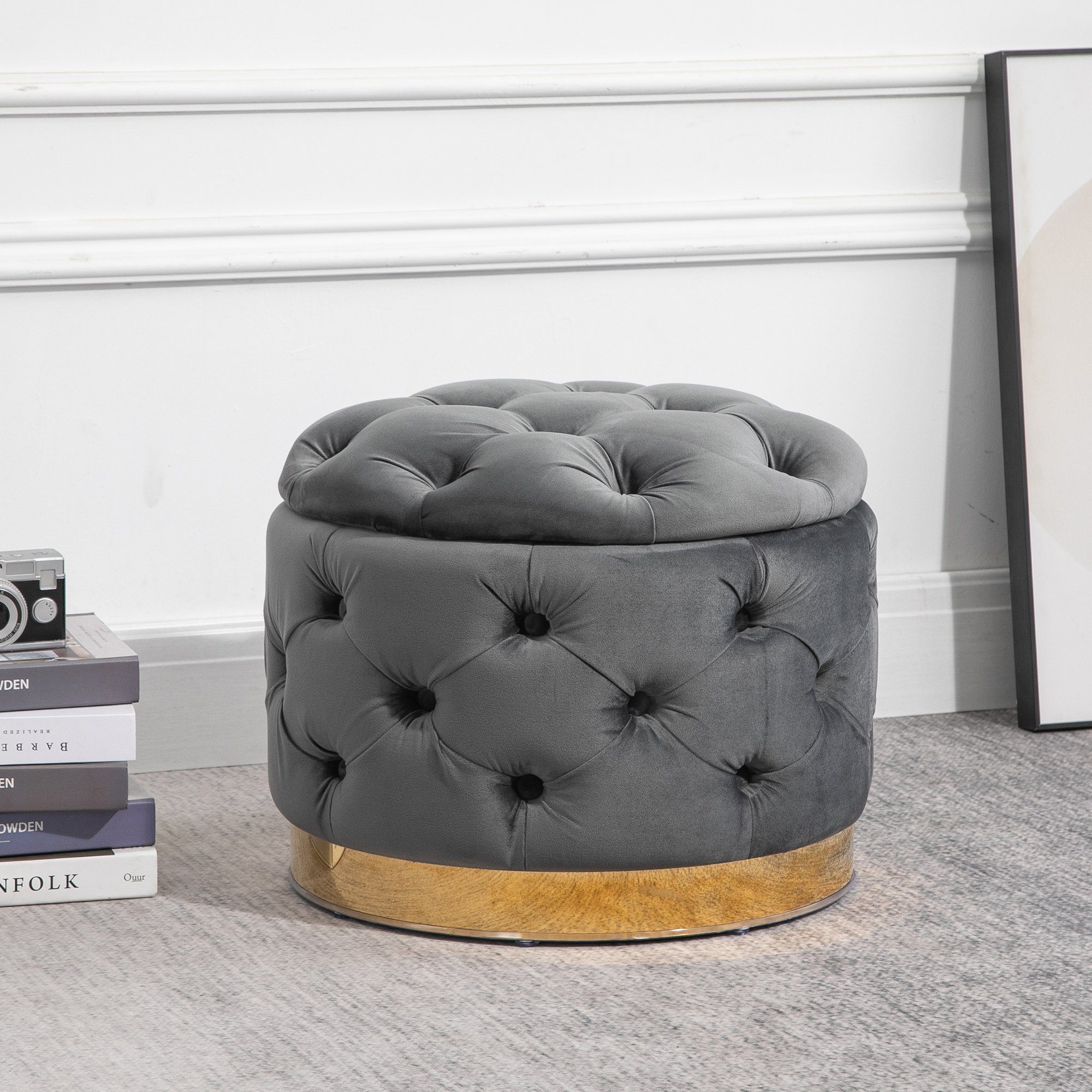 HOMCOM Polsterhocker Sitzhocker im Vintagestil