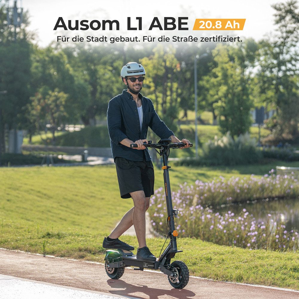 Ausom E-Scooter L1 20.8Ah ABE mit Straßenzulassung, bis zu 90 km Reichweite, 500 W, 20 km/h, E-ABS-Antiblockiersystem, für Fahrer zwischen 140 und 200 cm