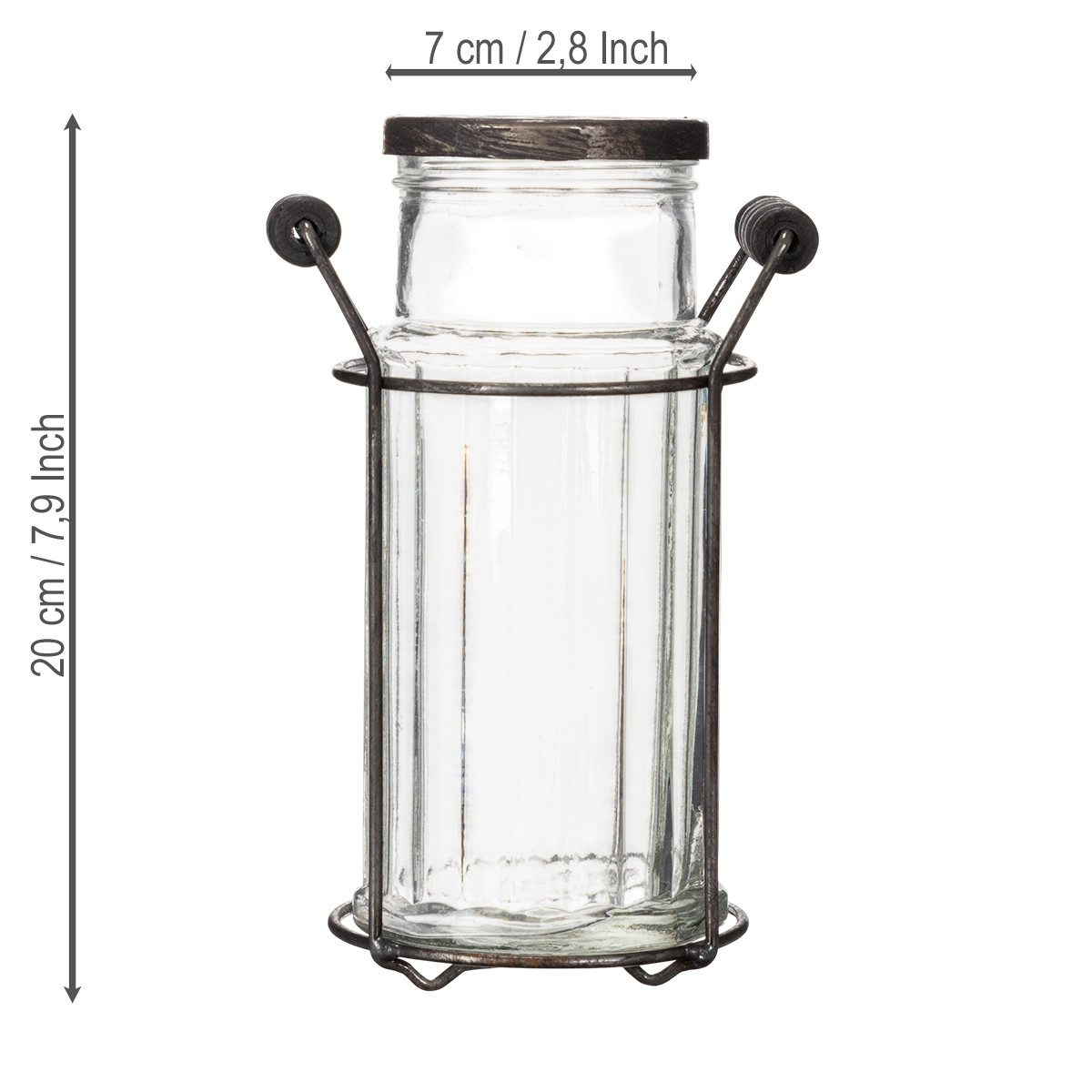 Florists Products Tischvase Vintage Glasflasche mit Metallgestell für Dekoration und