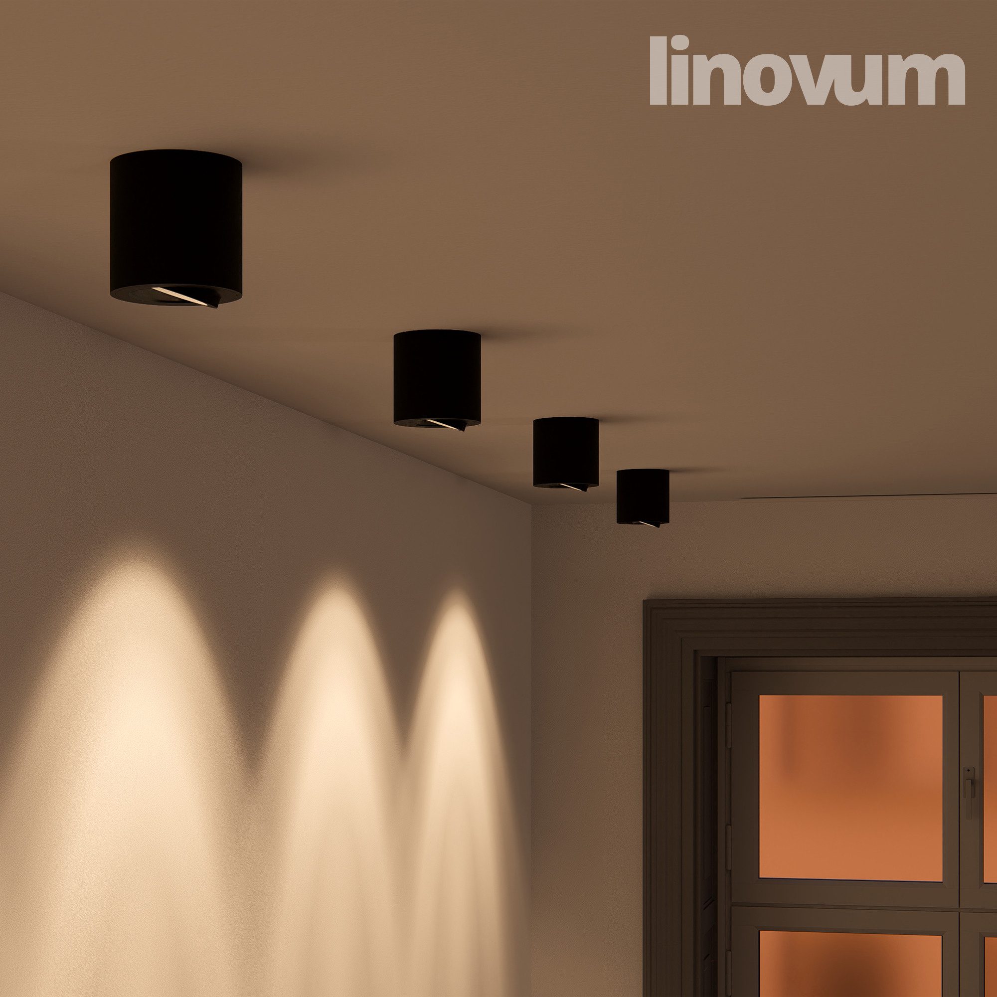 linovum LED Aufbaustrahler 4 x runde Aufbauleuchten CORI in matt schwarz & schwenkbar