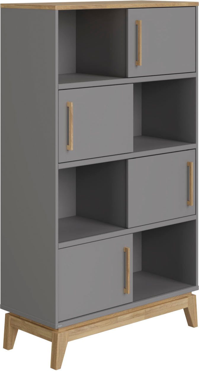 PAIDI Standregal STIENE in Beige oder Grau, 8 Fächer, 4 Schiebetüren mit Soft-Close, modernes und langlebiges Regal mit Massivholz, Highboard