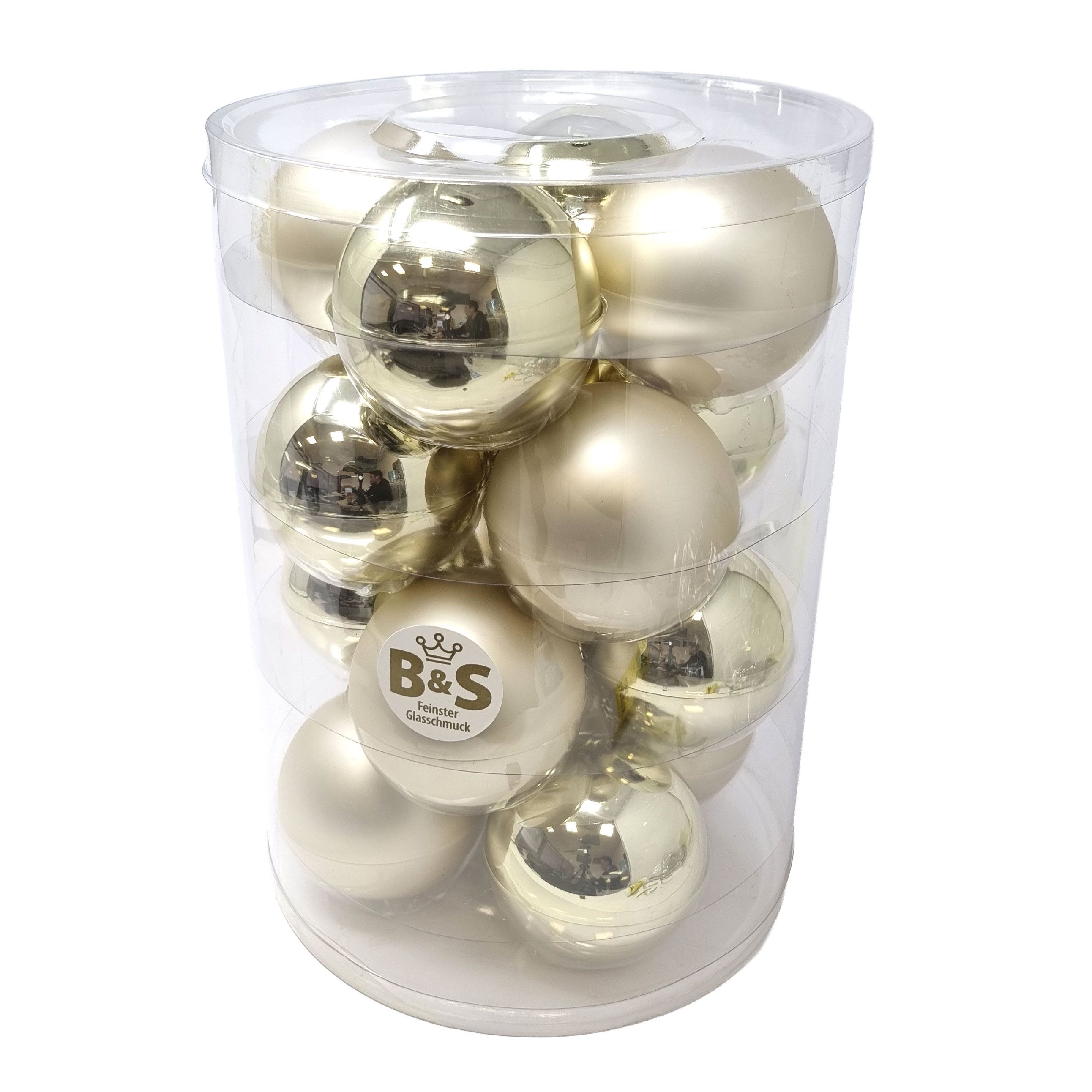 B&S Weihnachtsbaumkugel 16 Kugeln Ø 8 cm 8 x glanz / 8 x matt / Champagner günstig online kaufen