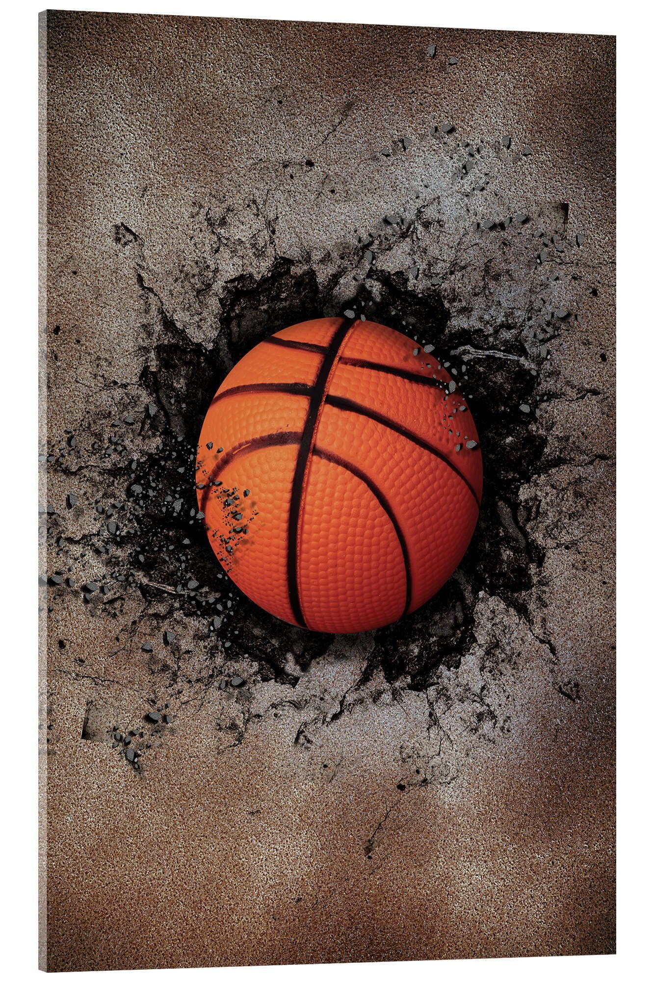 Posterlounge Acrylglasbild Editors Choice, Steinmauer und Basketball, Fitnessraum Illustration