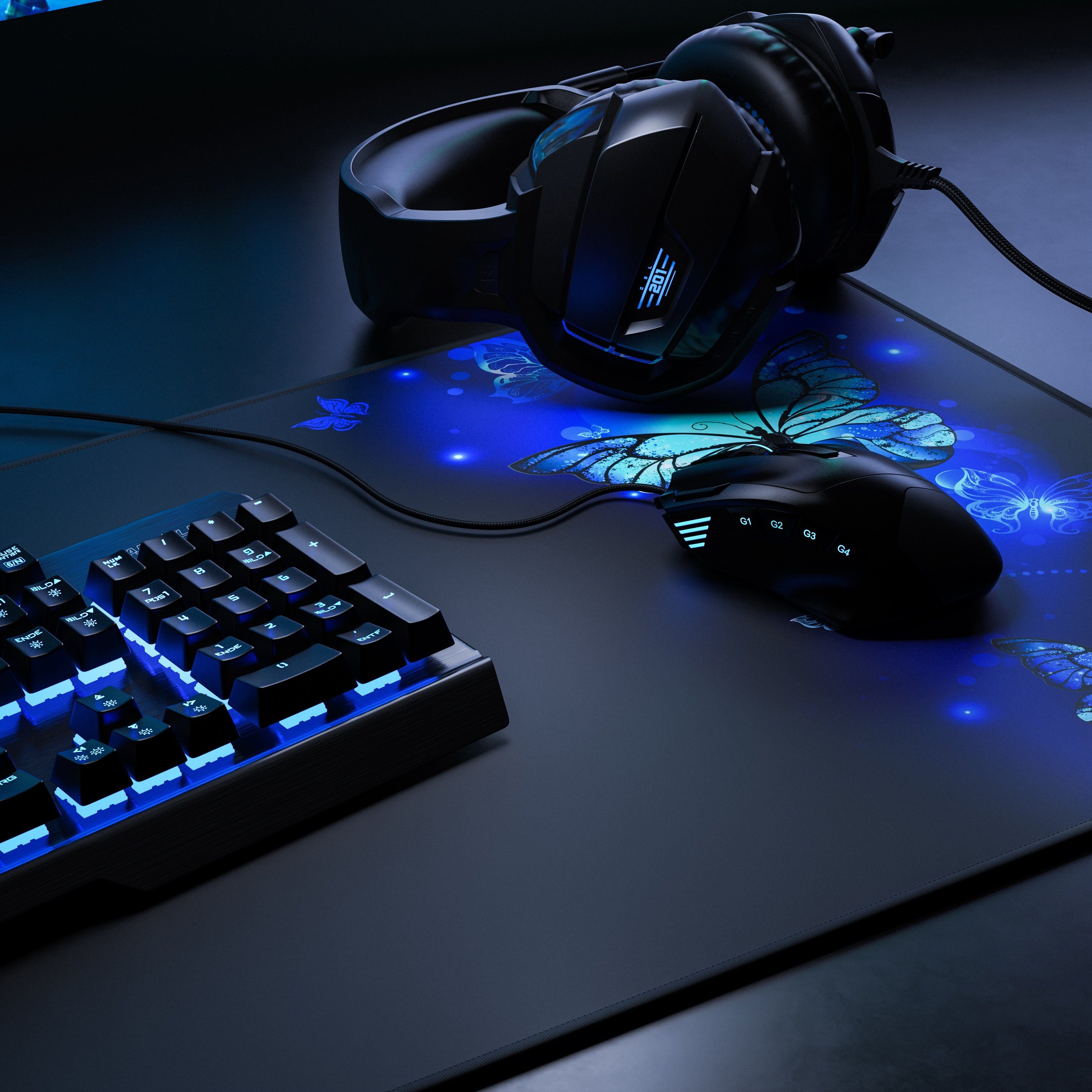CSL Gaming Mauspad XXL Speed Mousepad 900 x 400 x 3 mm, große Tischunterlage (1-St), rutschfest, abwaschbar, Geschwindigkeit & Präzision, Schmetterlinge – Bild 2 von 5