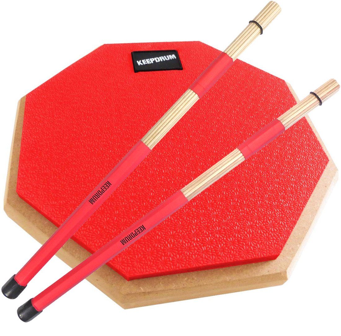 keepdrum Schlagzeug keepdrum DPRD Practice Pad Rot mit SV1 Rods Sticks,mit Drum-Rods