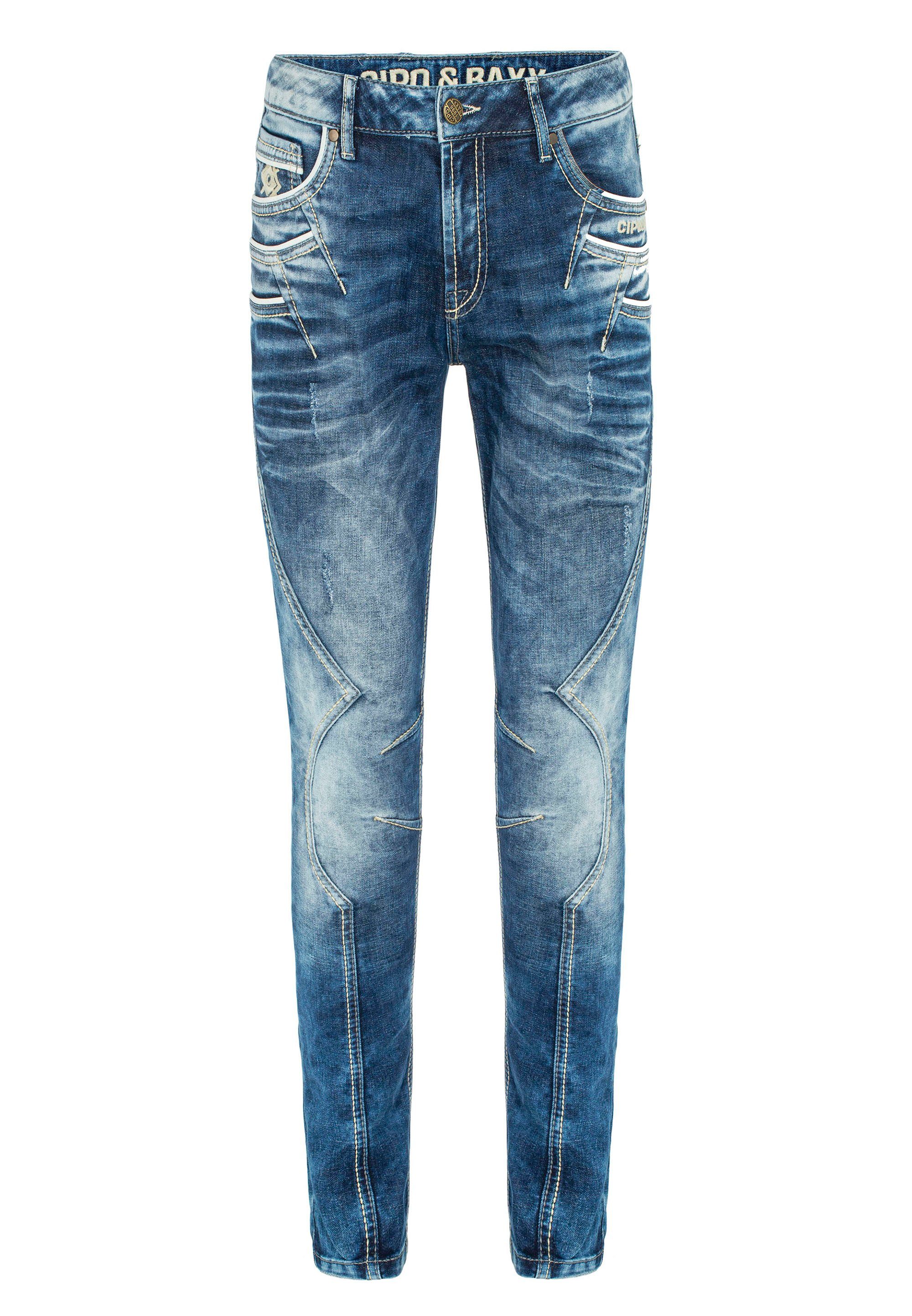 Herren Jeans Cipo & Baxx Straight-Jeans mit trendigen Ziernähten