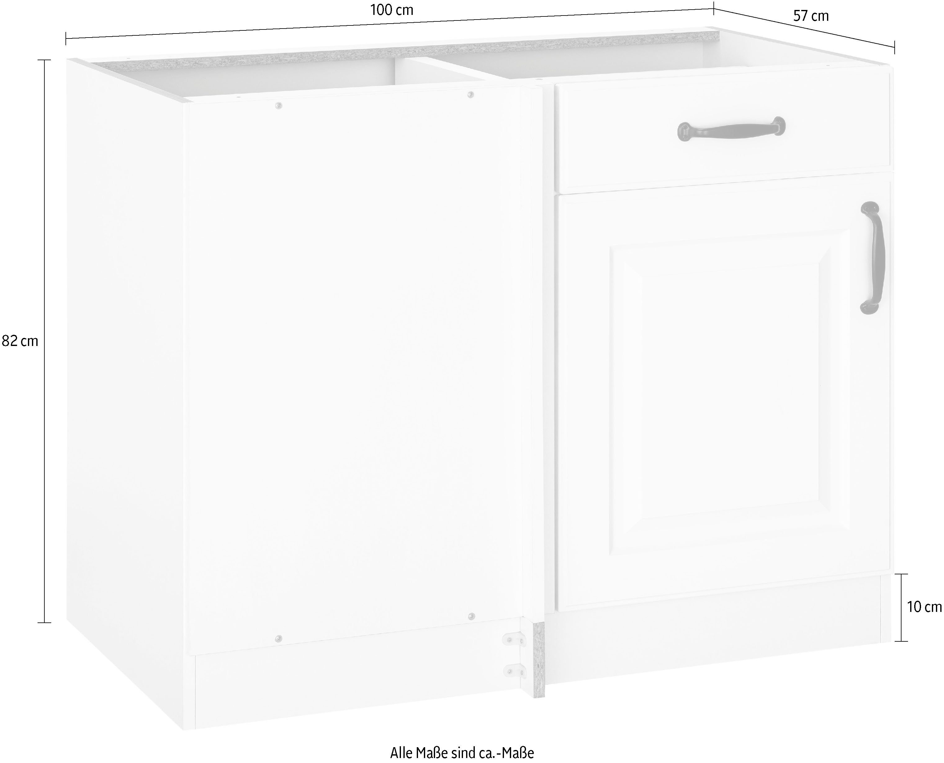 110 Weiß/Weiß Weiß | cm, Küchen Eckunterschrank Arbeitsplatte Erla Kassettenfront, breit, Planungsmaß 100 ohne cm wiho