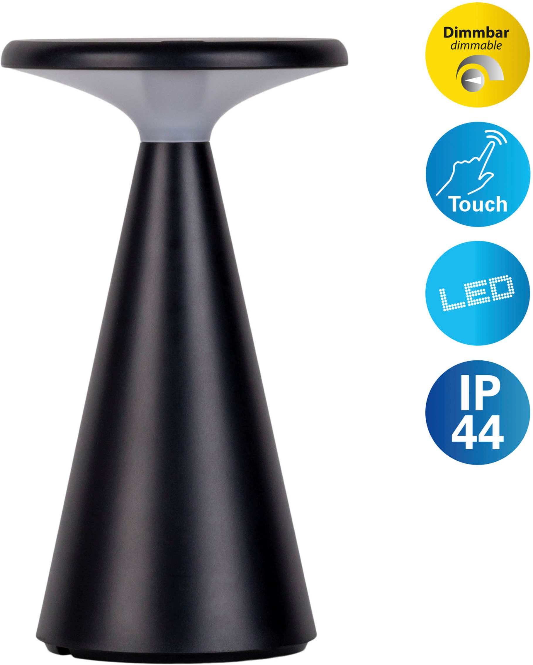 näve LED Tischleuchte Palu, Dimmfunktion, Memoryfunktion, USB-Ladefunktion, LED wechselbar, Warmweiß, Solar-/Akkubetrieb, Touch, Dimmbar, Memory, USB-C-Ladekabel, warmweiß