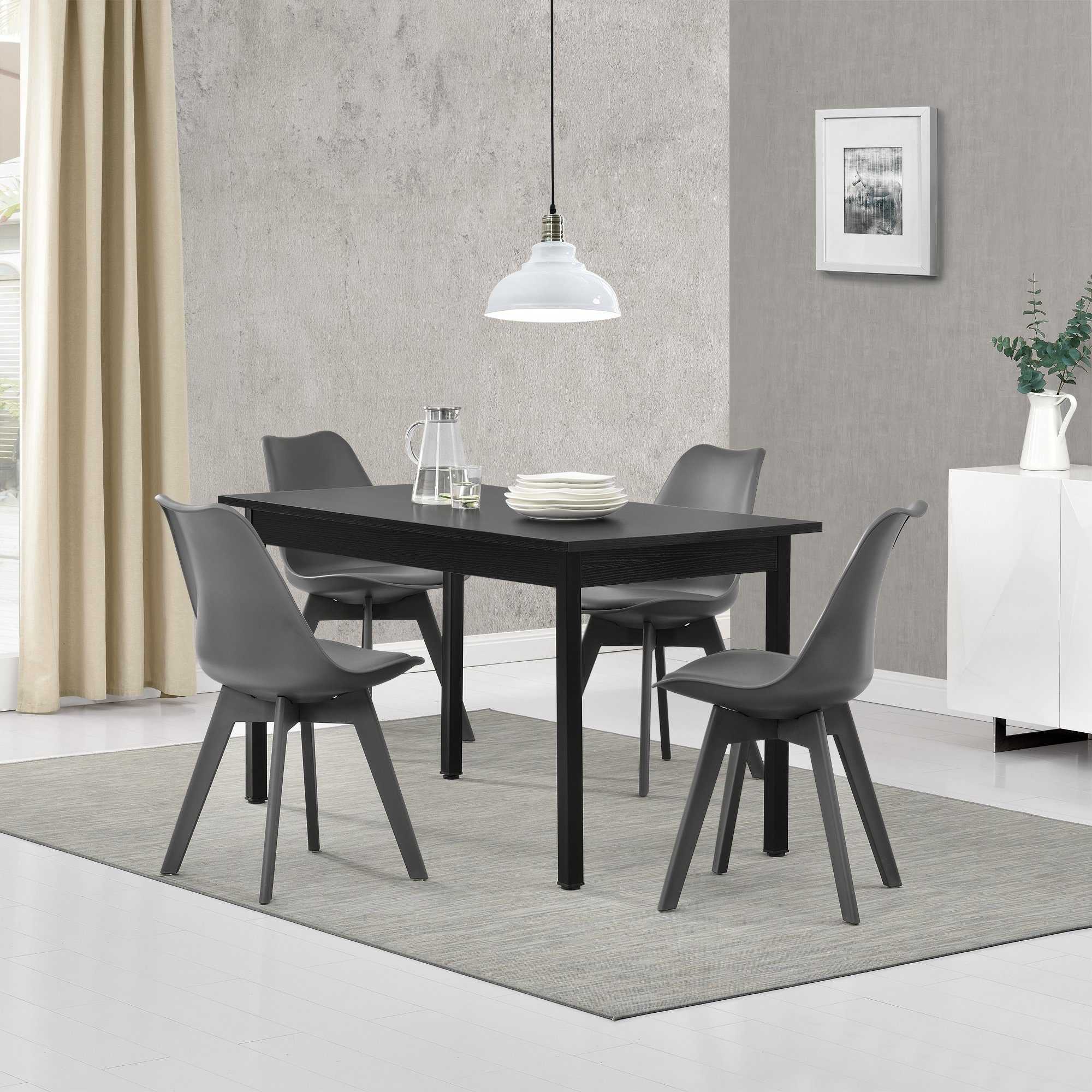 En Casa Essgruppe Set 5 Tlg Esstisch Mit 4 Stuhlen Honefoss 140x60 Cm Kuchentisch Schwarz Mit Kunstleder Stuhlen Grau Online Kaufen Otto