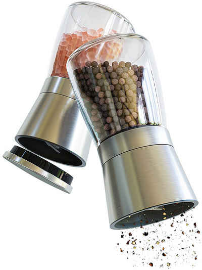 Hannah's Homebrand Salz-/Pfeffermühle mit individueller Einstellung grob bis fein (2er-Set) manuell, (2 Stück), Robuste Salzmühle und Pfeffermühle mit extrem harten Keramik-Mahlwerk