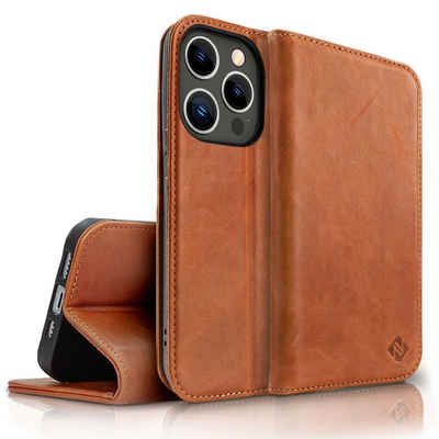 Nalia Flip Case Apple iPhone 14 Pro Max, Echt Leder Flip Case Hülle / Magnetverschluss / Premium Leather Case