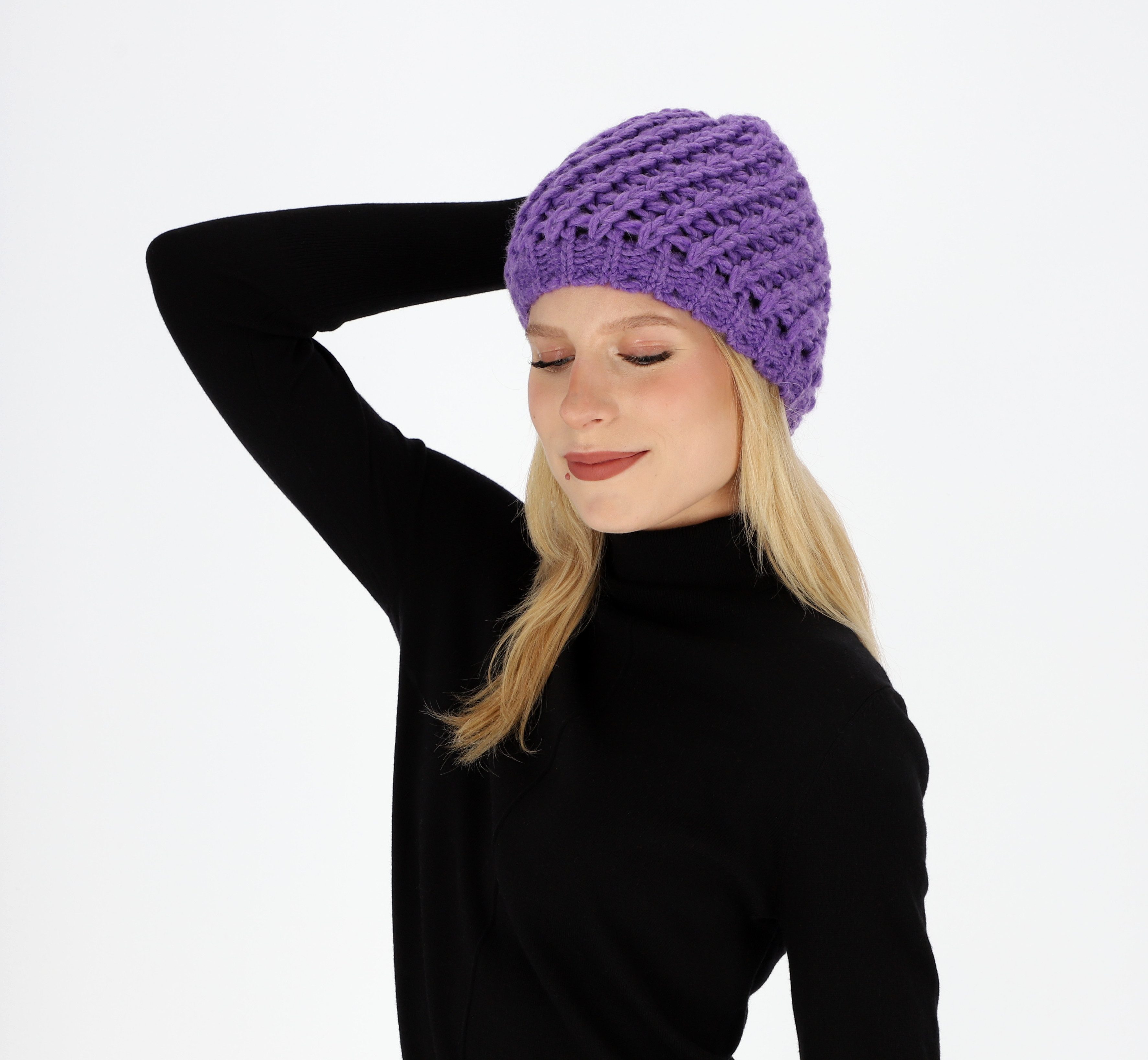 halsüberkopf Accessoires Strickmütze Uni Grobstrick Innenfleece