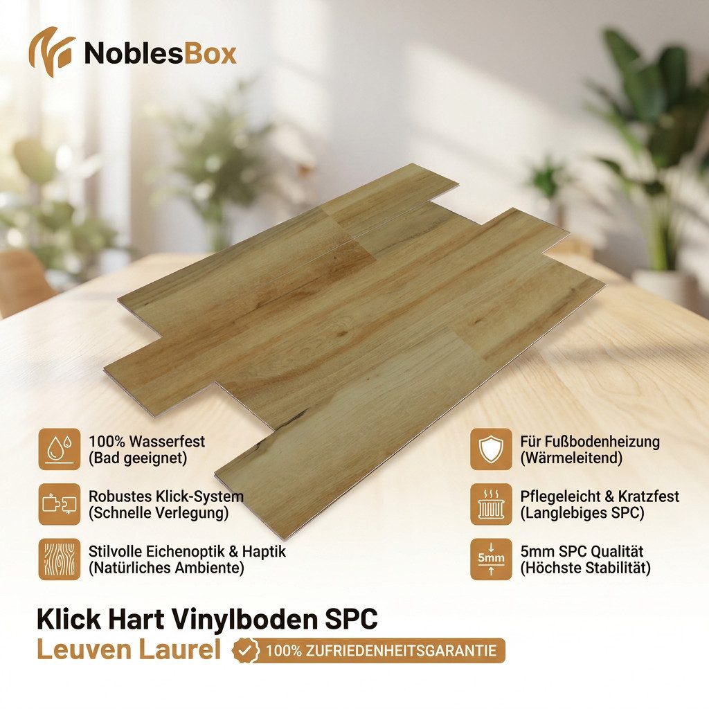 NoblesBox Designboden Klick Vinylboden SPC - Hartvinyl - 4+1mm Wasserfest - 1 mm Isolierung, Für Fußbodenheizung, Hochabriebfest & Klicksystem – Bild 5 von 5