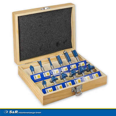 S&R Fräsbohrer -Set 12-tlg, HM, Schaft 8mm, Holzkoffer, geschmiedeter Stahl, ‎Hochwertige Hartmetall-Schneidbohrer