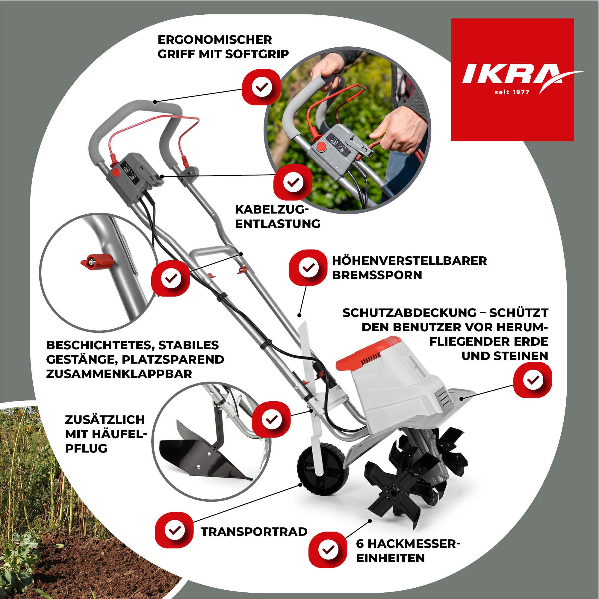 ikra GmbH Elektromotorhacke IEM 1500, 45 cm Arbeitsbreite, flexible Arbeitsbreite (32-45 cm), 1500 Watt