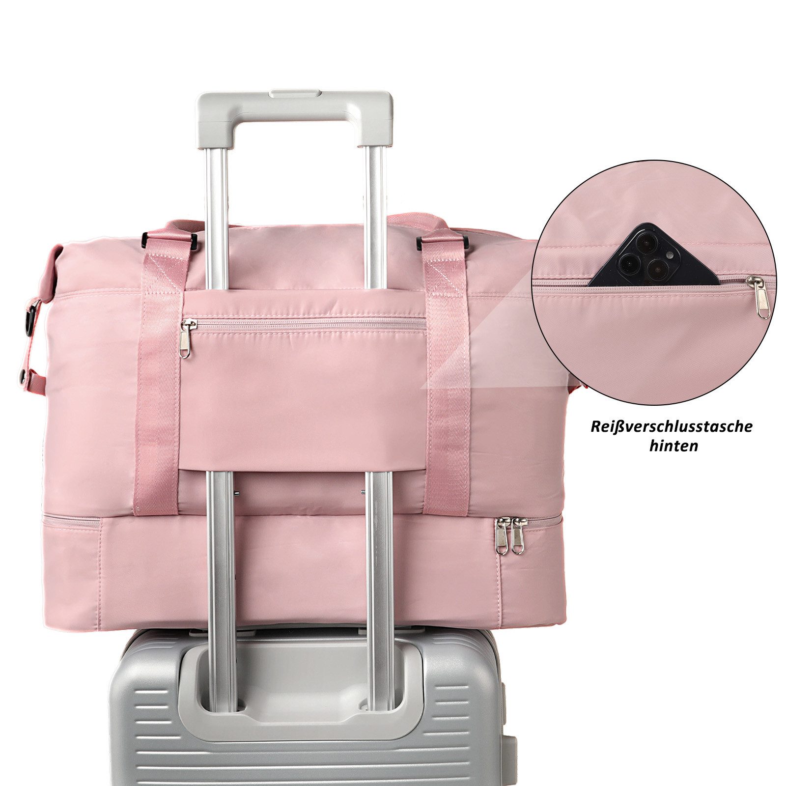 TAN.TOMI Reisetasche Wasserdichter Reise-Seesack - Tragetasche, Sporttasche, Schultertasche (Erweiterbar mit Trolley-Ärmel und Nasstasche), Wochenendtasche für Damen und Herren - Krankenhaus-Tasche