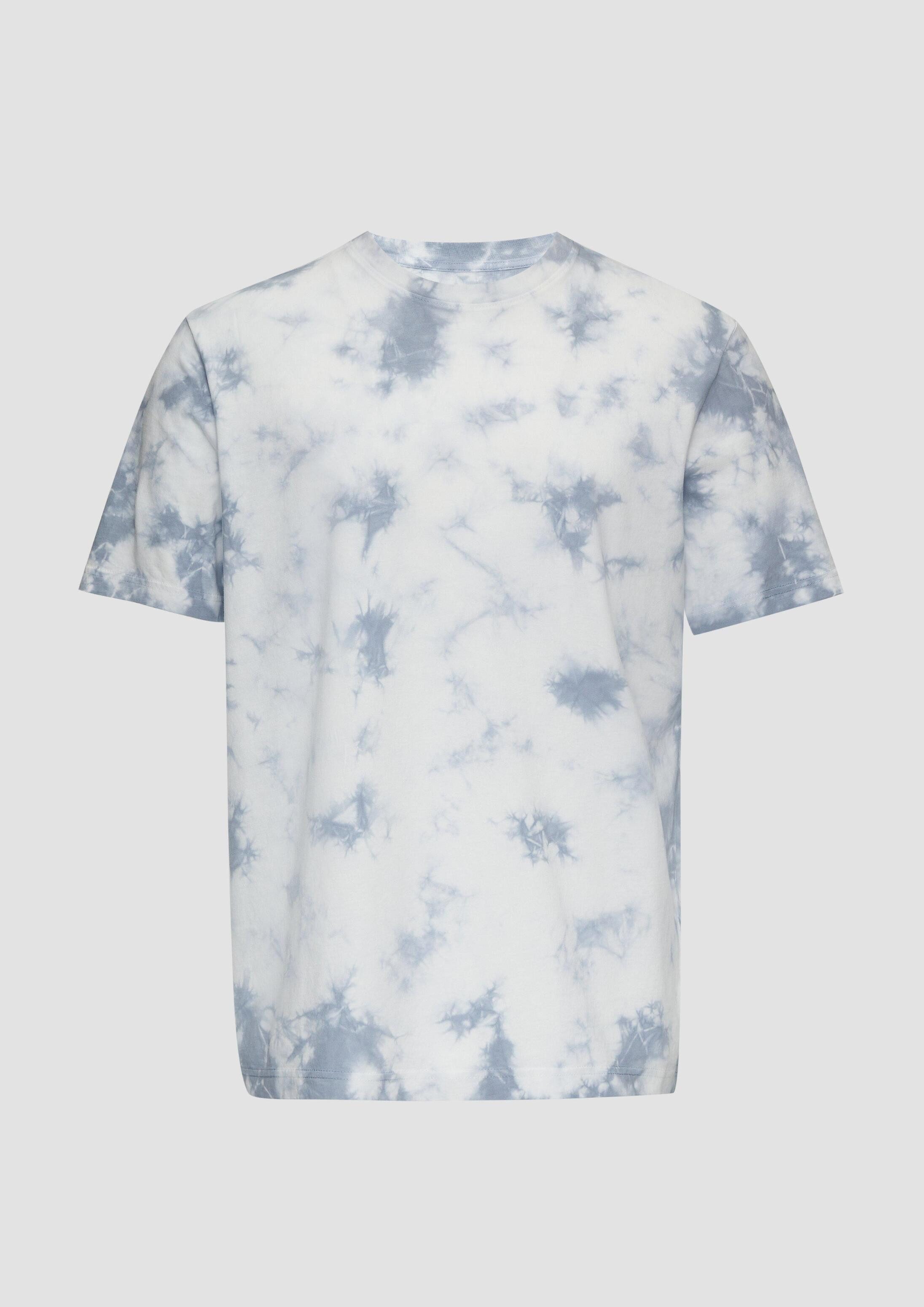 QS Kurzarmshirt T-Shirt Batikshirt aus Baumwoll-Jersey mit Rippblende