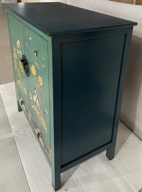 OPIUM OUTLET Kommode Sideboard Schrank Möbel Vintage-Stil handbemalt (grün-blau), chinesisch, asiatisch, orientalisch, komplett montiert, Anrichte, Buffet