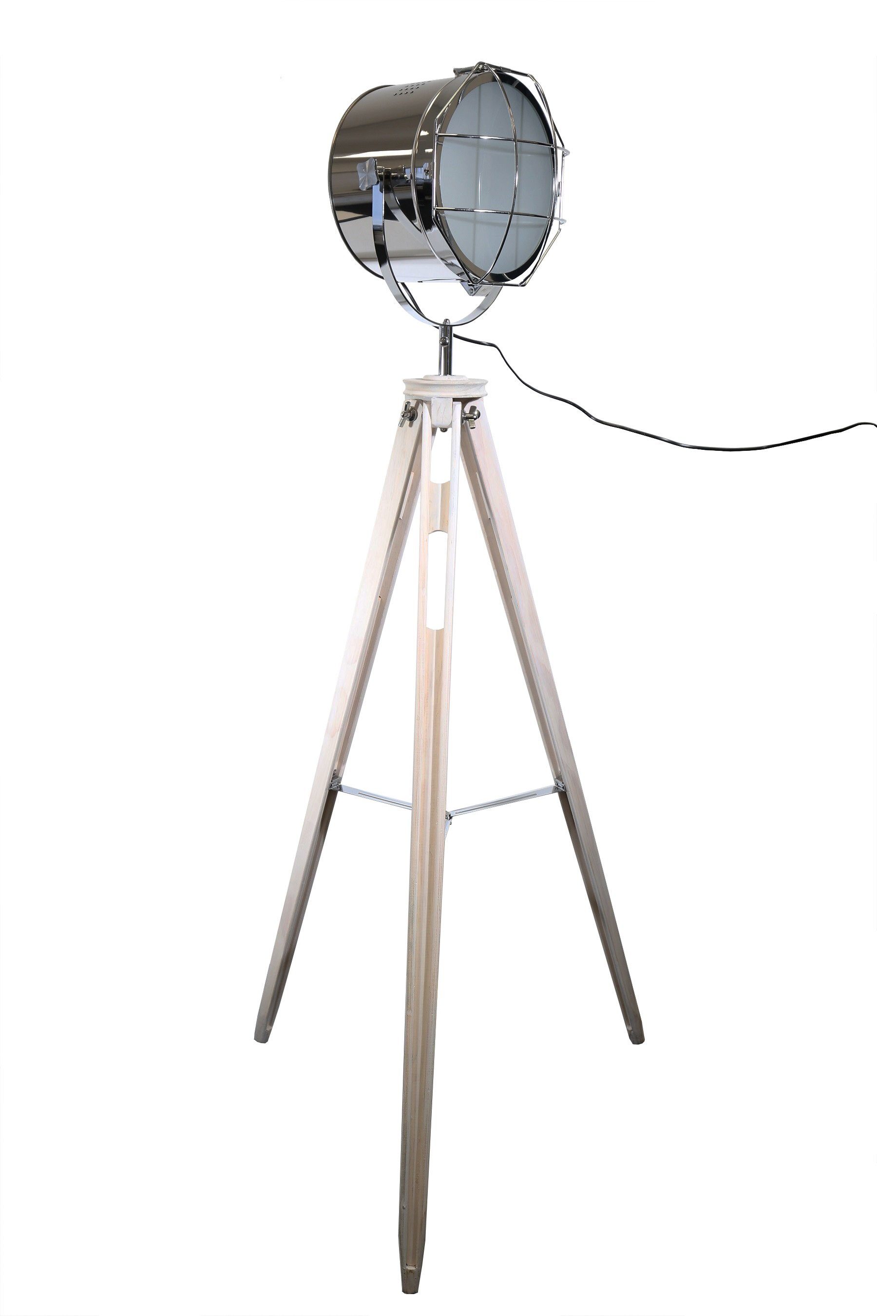 Lüllmann Stehlampe »XXL Stativ Stehleuchte 158cm Dreibein Studiolampe Chrom  Spot mit Klappen«, Stativ: Holz