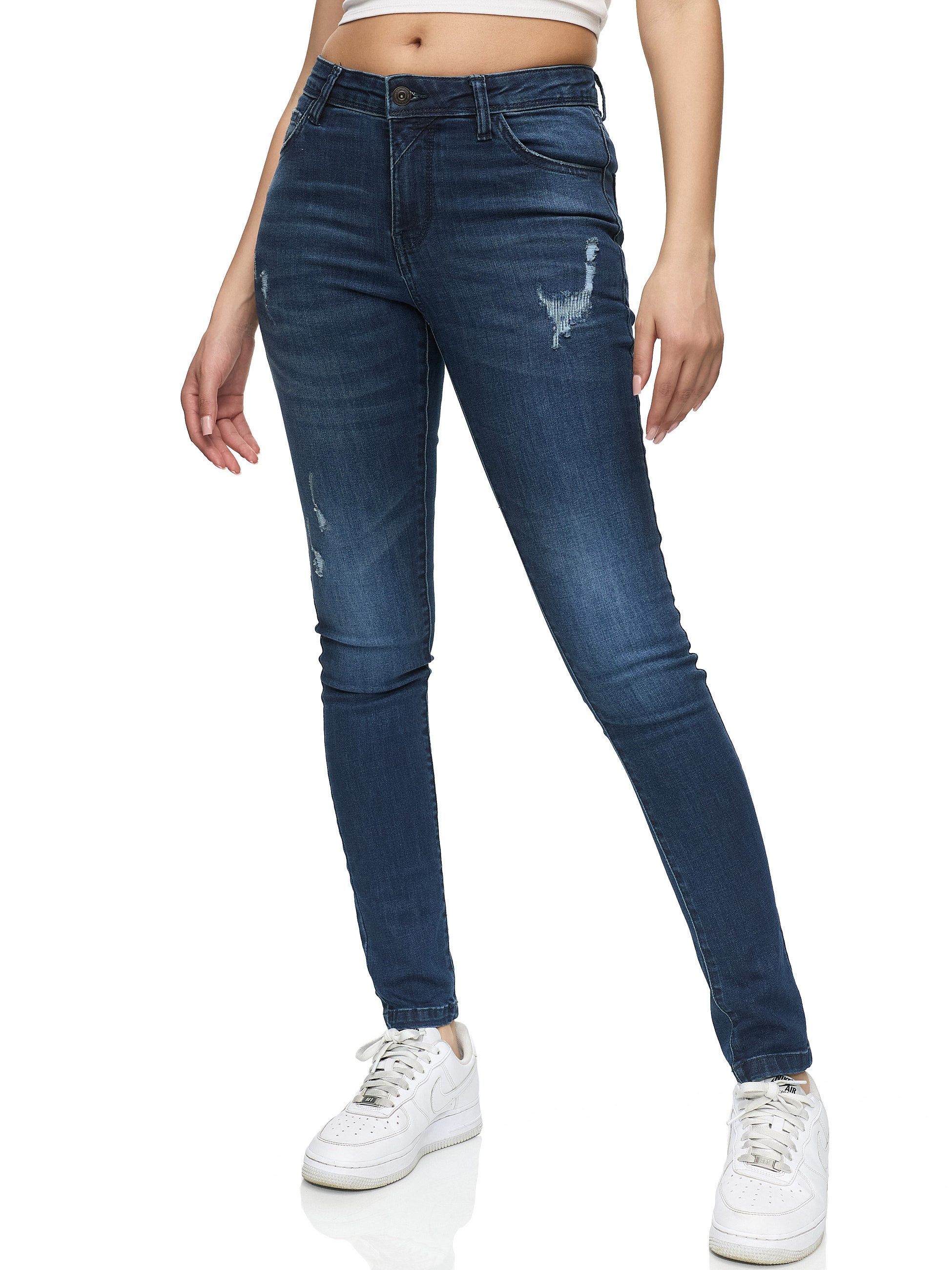 REPUBLIX Stretch-Jeans STELLA Damen Destroyed Mid Waist Stretch Denim Jeans