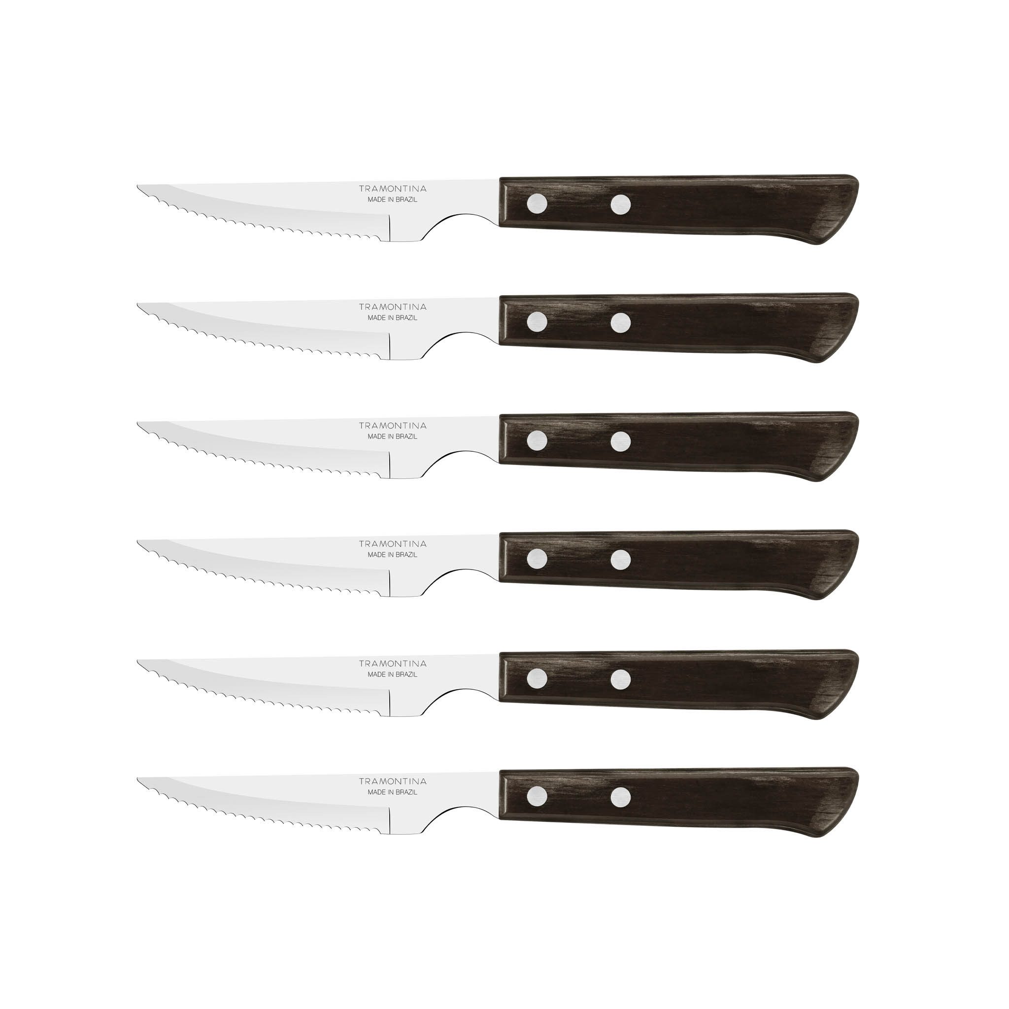 Tramontina Steakmesser 'Spanish Style' Set, 6er Set - mit Holzgriff (6 Stück), Echtholzgriff, rostfreier Edelstahl, spülmaschinenfest
