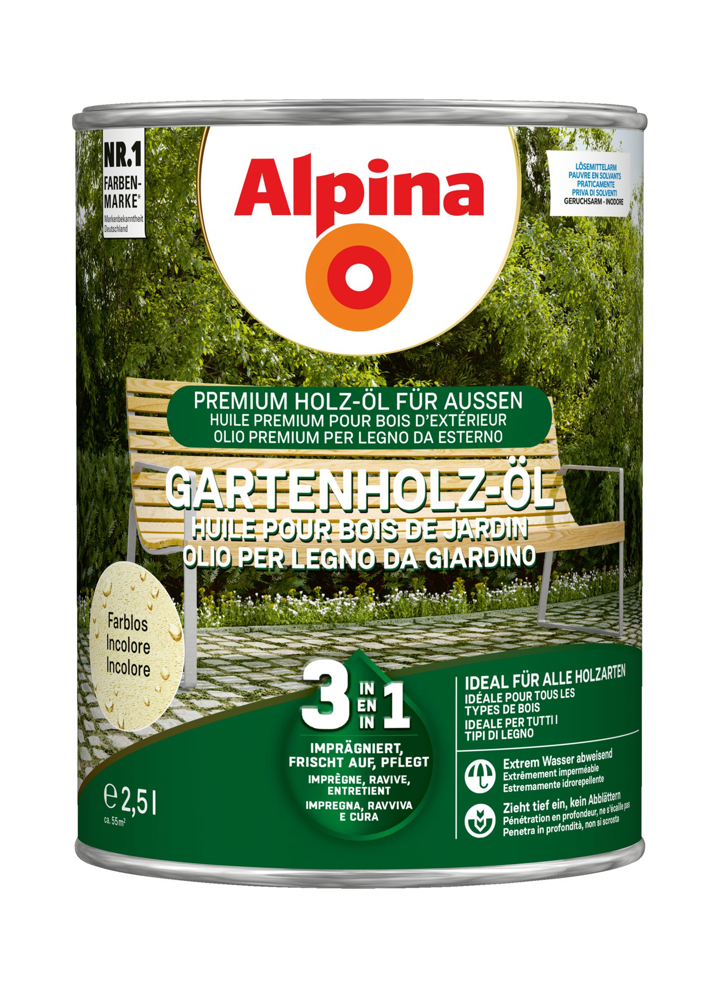 Alpina Holzöl Gartenholz-Öl 3in1 2,5 Liter