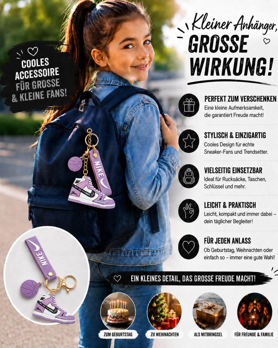 soma Schlüsselanhänger Sneaker-Rucksackanhänger Bag 6cm Basketball & Karabiner lila (Set, 1-tlg., Geschenk-Set), Sportlicher Sneaker-Anhänger mit Basketball und Karabiner