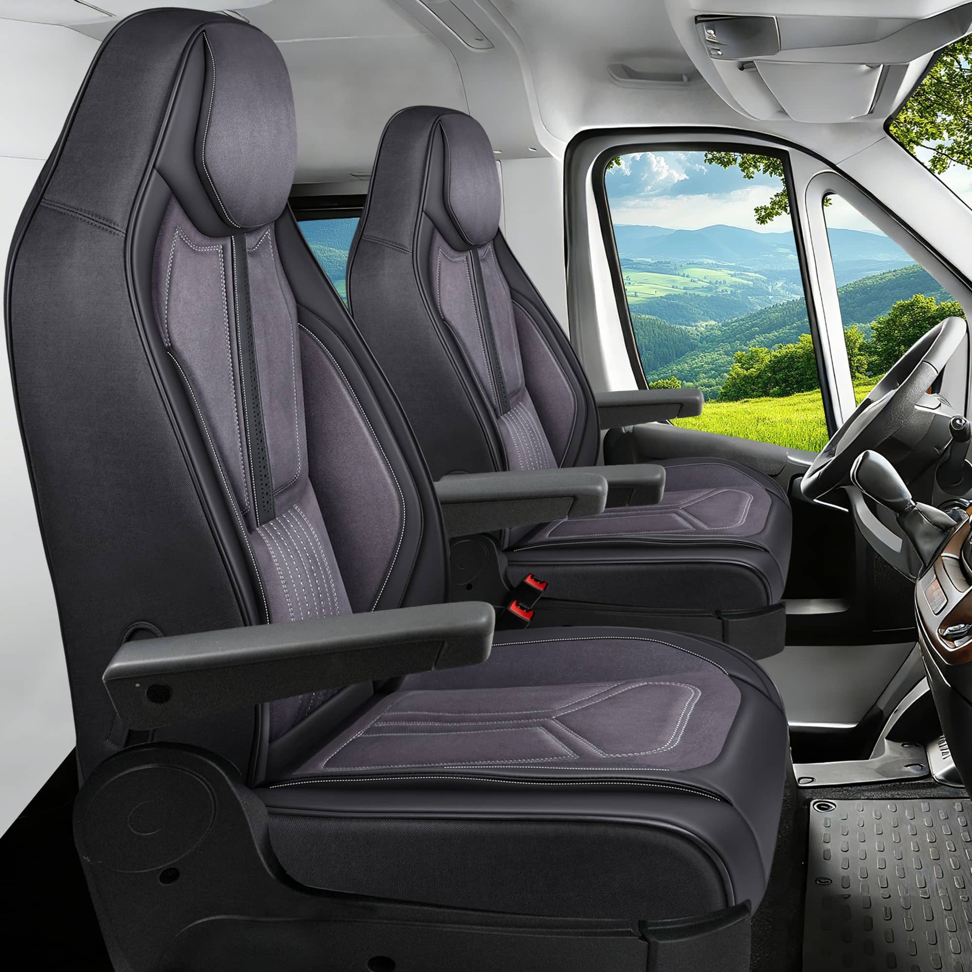 BREMER SITZBEZÜGE Autositzbezug für Chausson Twist Van V594 MAX (WDS1), Set, 2-tlg., Schonbezüge Sitzbezüge Fahrer und Beifahrer, in Schwarz/Grau