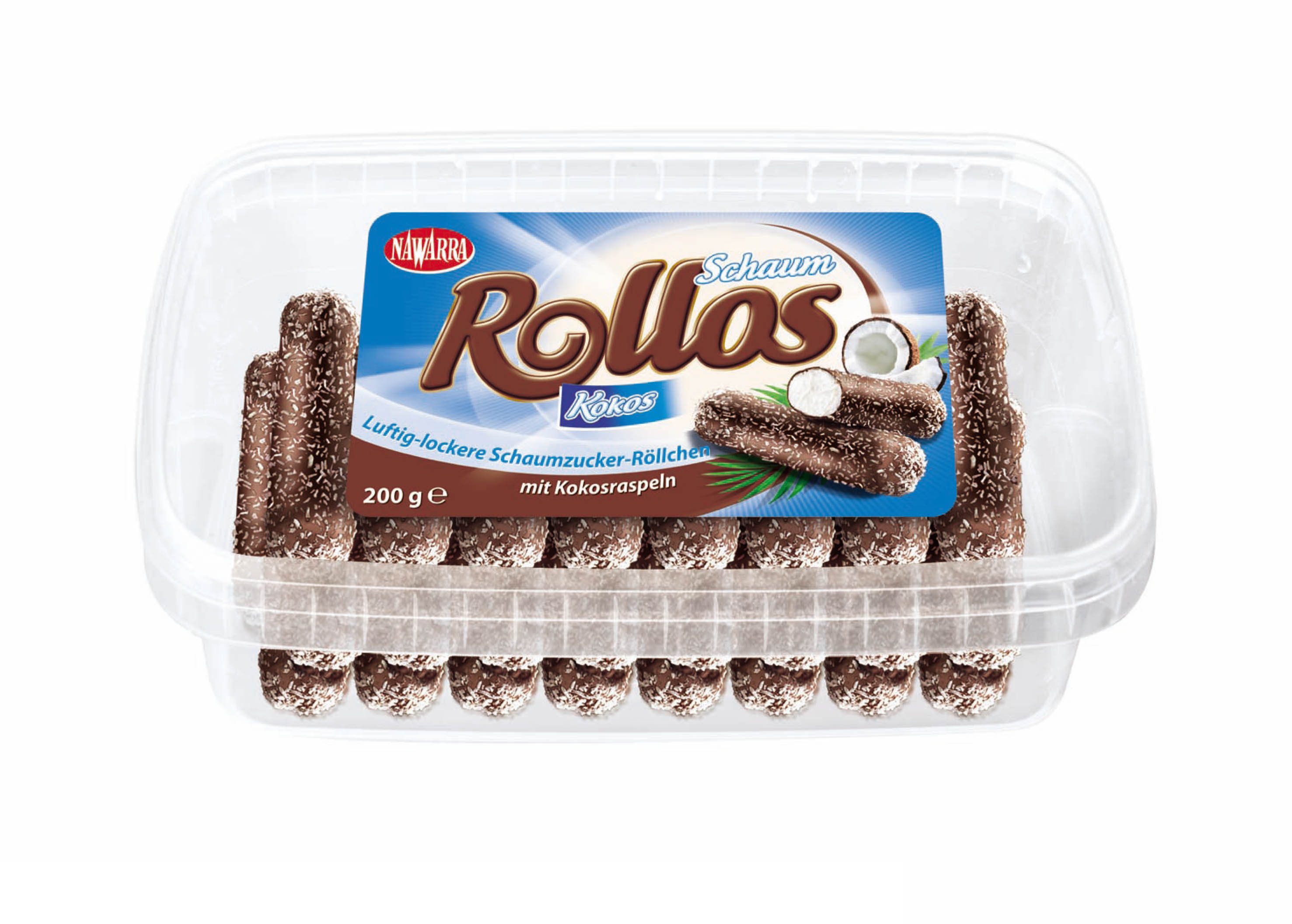 NAWARRA Süßigkeit, Nawarra Rollos Schaumröllchen Cocos und kakaohaltiger Glasur 200g