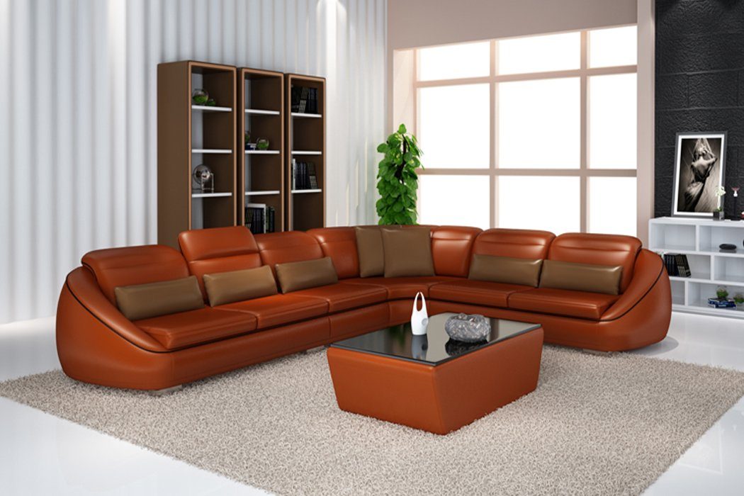 JVmoebel Ecksofa, Designer Sofa Couch Ecksofa mit Hocker Polster Garnitur Braun