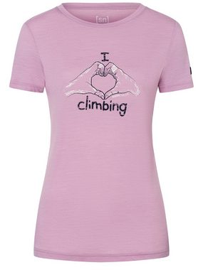 SUPER.NATURAL T-Shirt für Damen, Merino I LOVE CLIMBING Kletter Motiv, aktiv