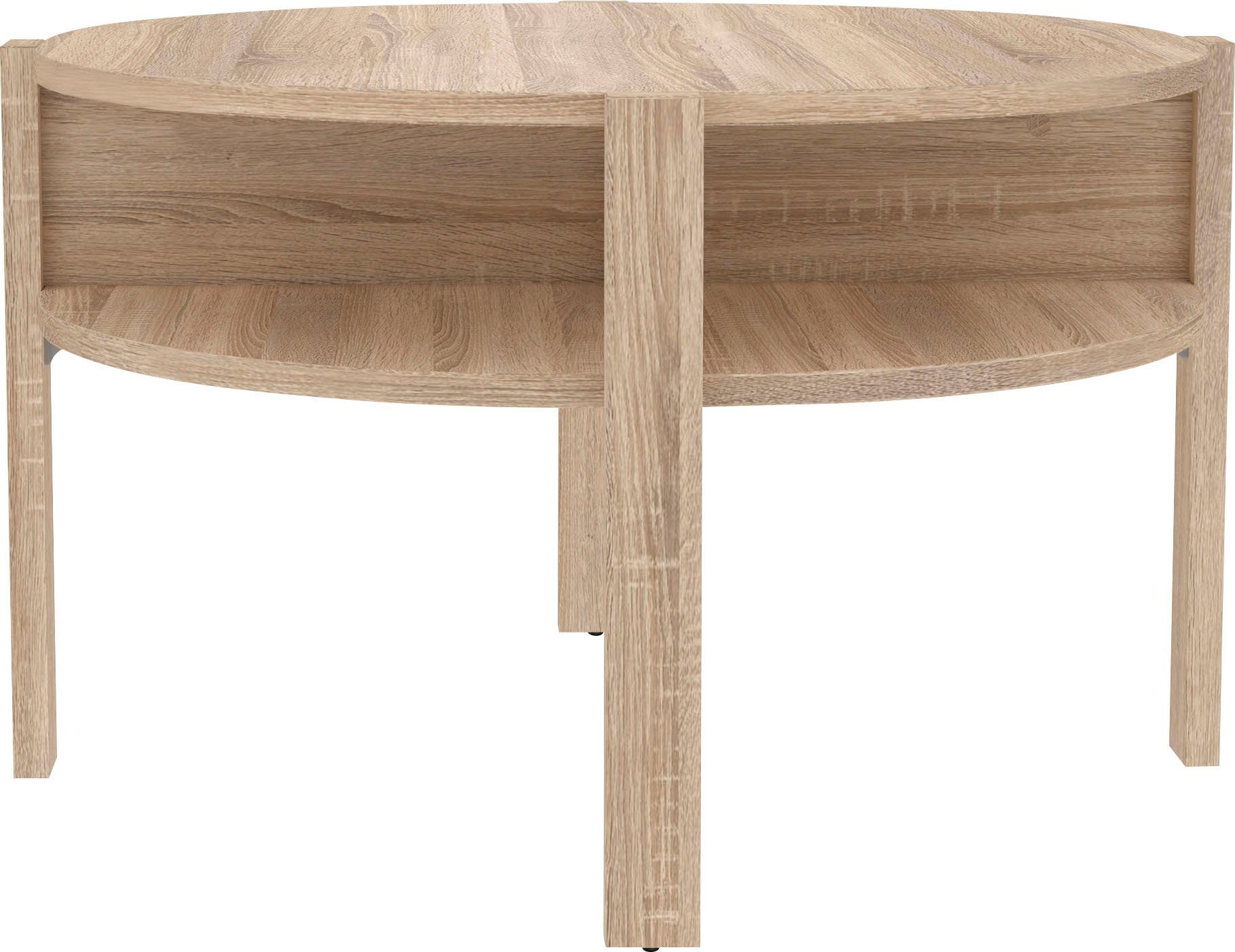 FORTE Beistelltisch Tobago, runder Couchtisch mit 4 Ablagefächern, B/H/T 74,4/45,5/74,4 cm, Durchmesser ca. 74,5 cm