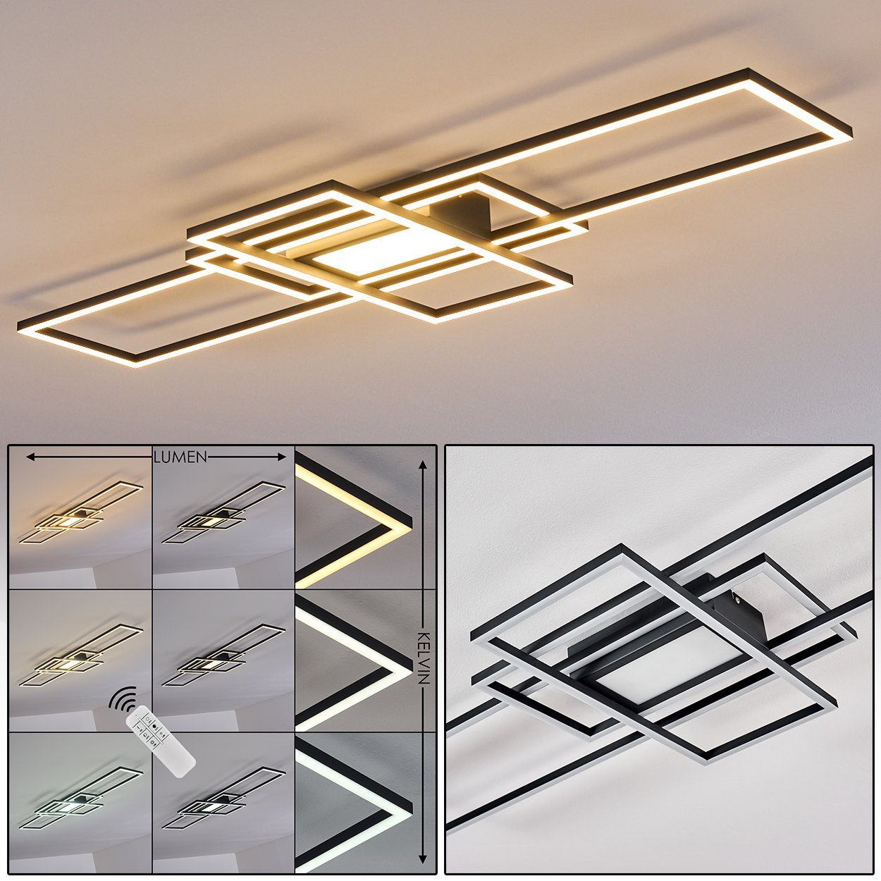 hofstein Deckenleuchte »Cermes« dimmbare Deckenlampe aus Metall in Schwarz, 3000 Kelvin, 6500 Lumen, moderne Leuchte, dimmbar über beiliegende Fernbedienung