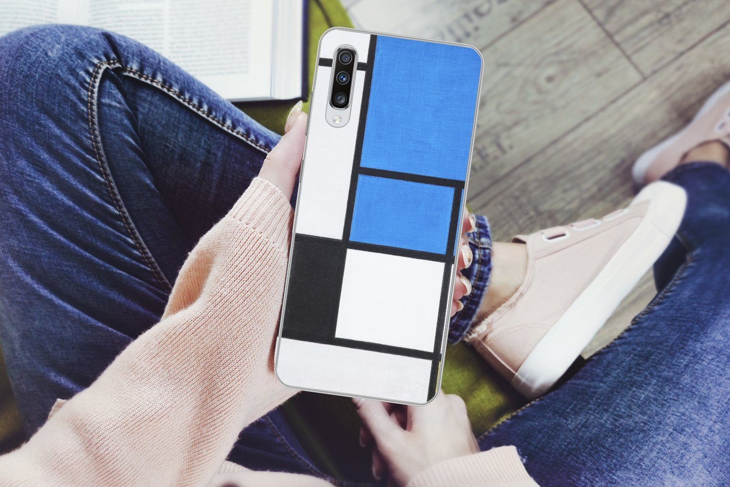 MuchoWow Handyhülle für Samsung Galaxy A70 Komposition mit Blau, Rot, Schwarz, Gelb und Gr, Phone Case, Silikon, Schutzhülle Dünn